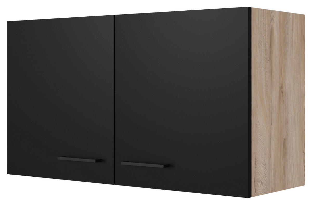 Hängeschrank Capri schwarz matt B/H/T: ca. 100x54,8x32 cm Capri - schwarz/Oak (100,00/54,80/32,00cm) - Flex-Well