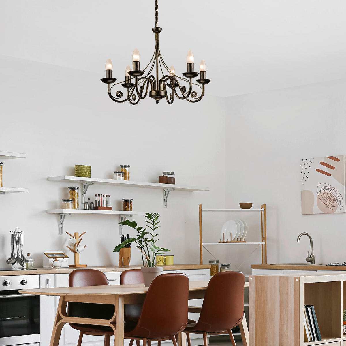 Lamkur Kronleuchter schwarz Stahl B/H/L: ca. 57x72x57 cm E14 6 Brennstellen DONATO - schwarz (57,00/57,00/72,00cm) - Lamkur