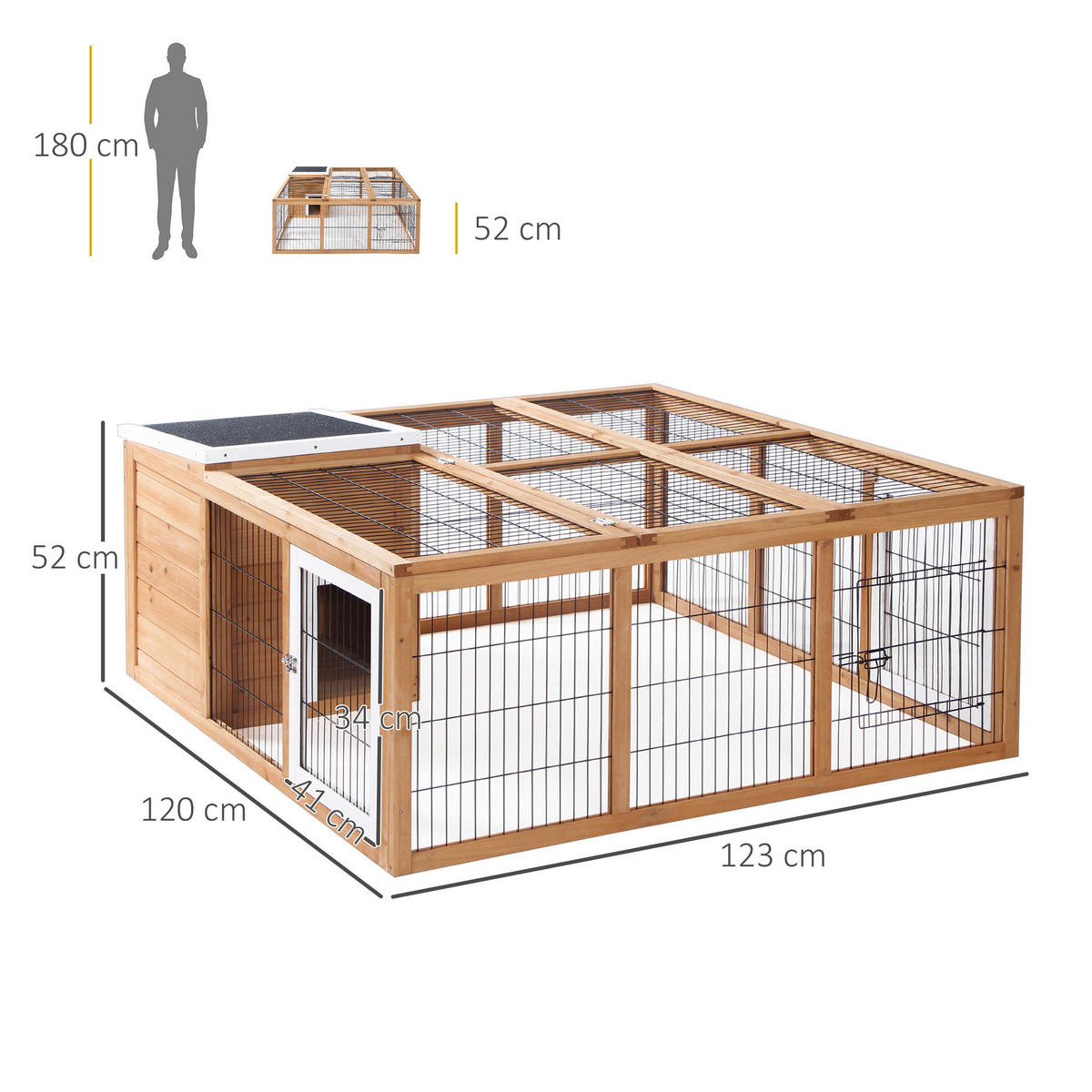 PawHut Stall natur Holz B/H/L: ca. 120x123x52 cm Kaninchenstall - natur (52,00/120,00/123,00cm) - PawHut