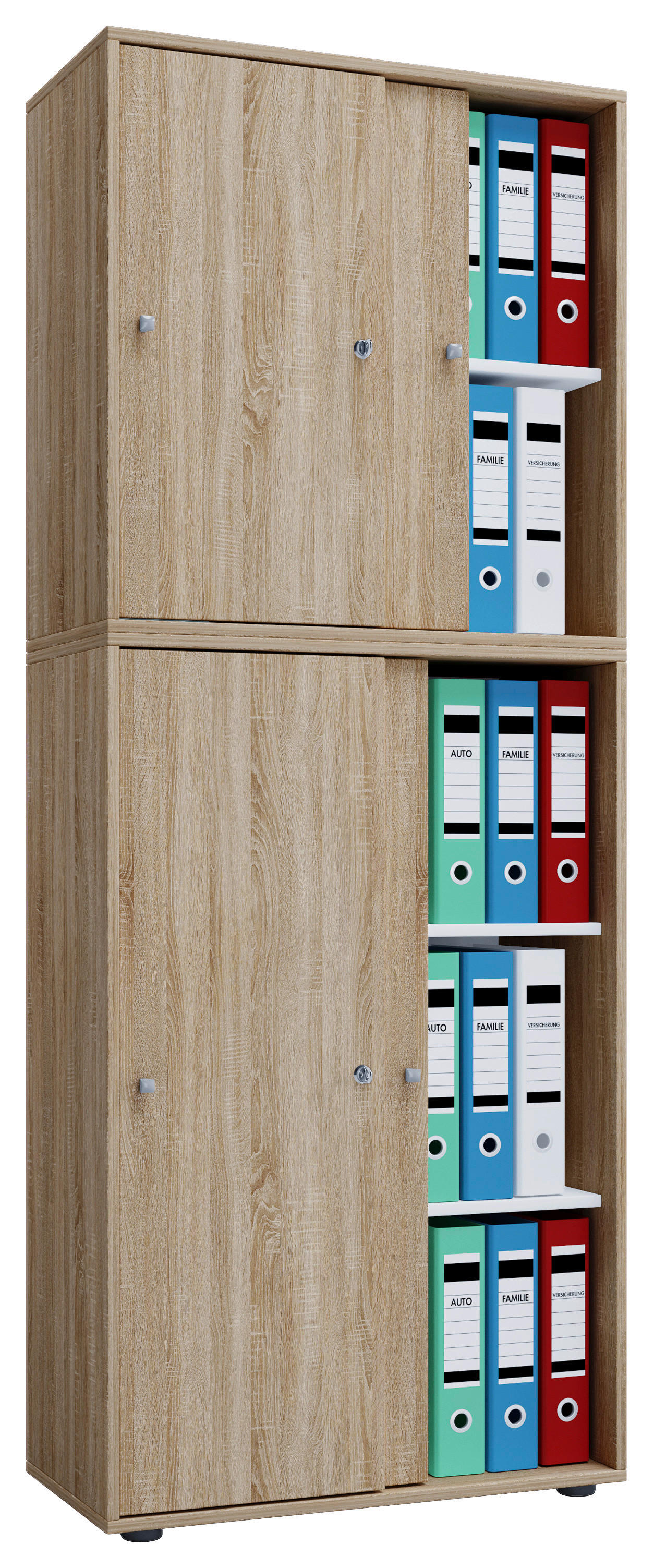 Büroschrank Lona XXL mit Schiebetüren Eiche Sonoma Nachbildung weiß B/H/T: ca. 70x184x37 cm Lona XXL mit Schiebetüren - Eiche/weiß (70,00/184,00/37,00cm) - VCM Möbel
