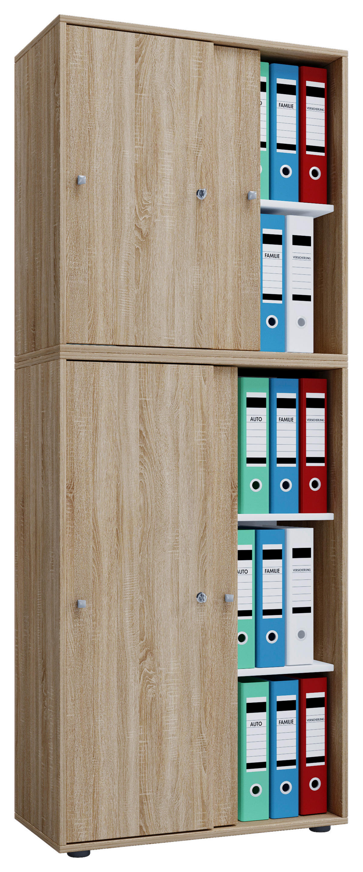Büroschrank Lona XXL mit Schiebetüren Eiche Sonoma Nachbildung weiß B/H/T: ca. 70x184x37 cm Lona XXL mit Schiebetüren - Eiche/weiß (70,00/184,00/37,00cm) - VCM Möbel