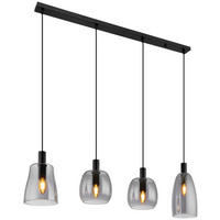 GLOBO Pendelleuchte Gari 15789-4HB schwarz Metall Rauchglas B: ca. 107 cm E14 4 Brennstellen Garri - schwarz (107,00cm) - GLOBO