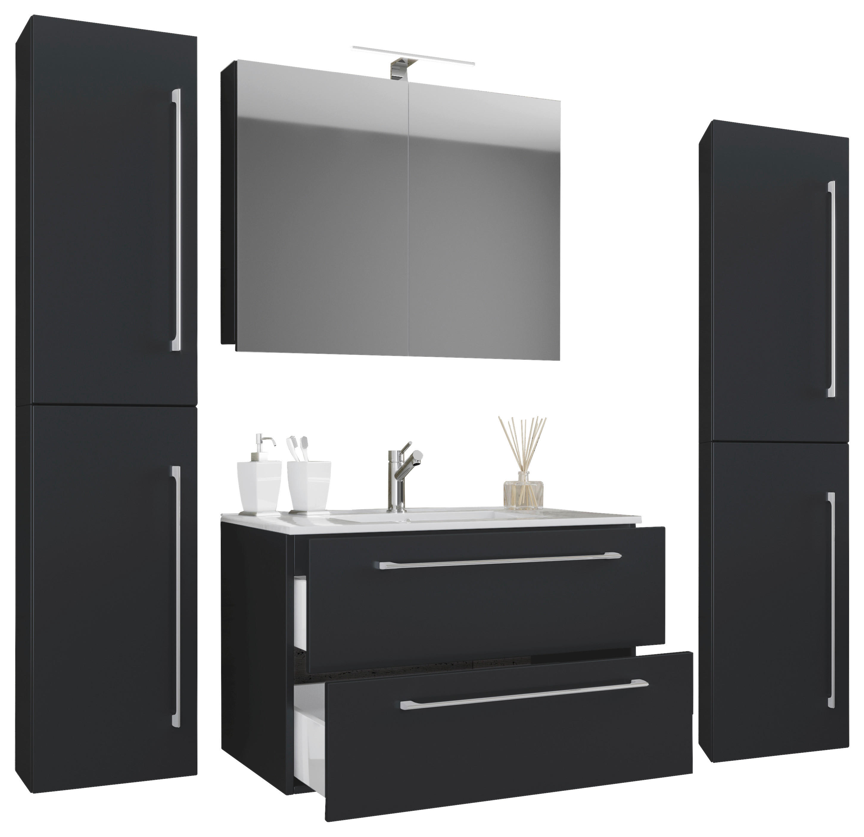 Waschplatz 5tlg-Badinos schwarz B/H/T: ca. 60x50x46 cm 5tlg-Badinos - schwarz (60,00/50,00/46,00cm) - VCM Möbel