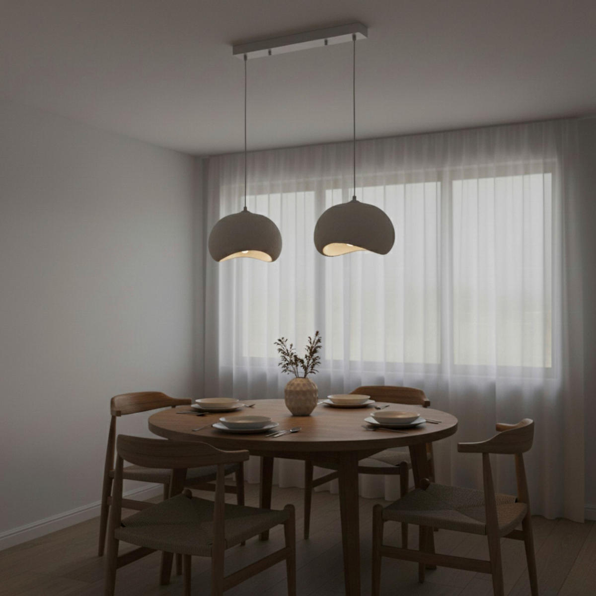 Opviq Pendelleuchte weiß Metall Polyester-Mischgewebe B/H/L: ca. 29x120x34 cm E27 2 Brennstellen Yontu - 15852 - A - weiß (34,00/29,00/120,00cm) - Opviq