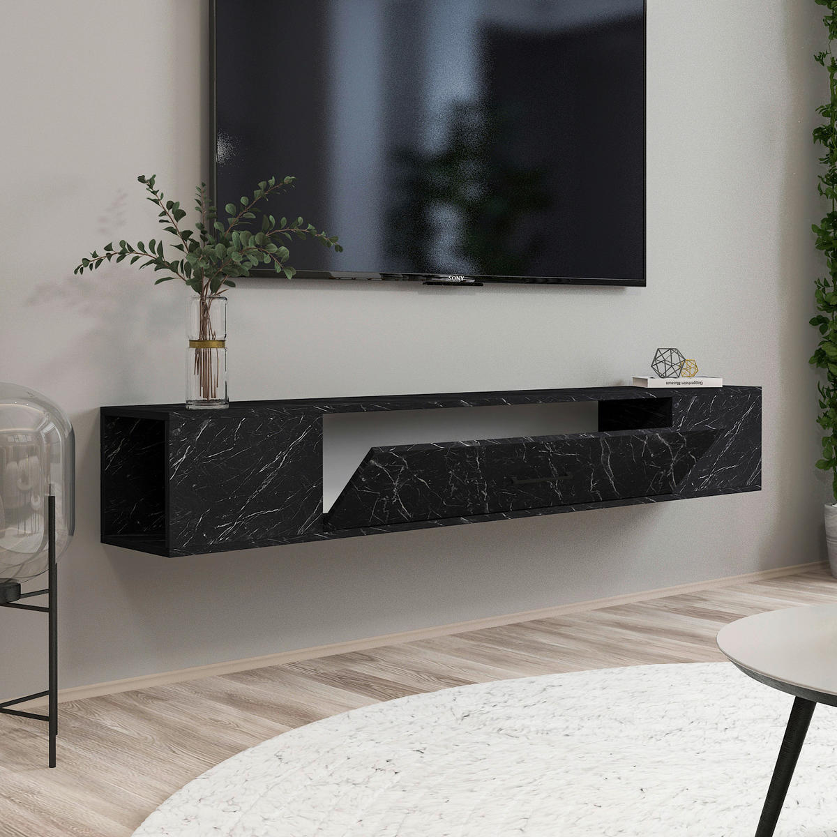 TV-Lowboard Acworth schwarz Marmor Optik B/H/T: ca. 160x30x29,6 cm Acworth - schwarz (160,00/30,00/29,60cm) - moebel17