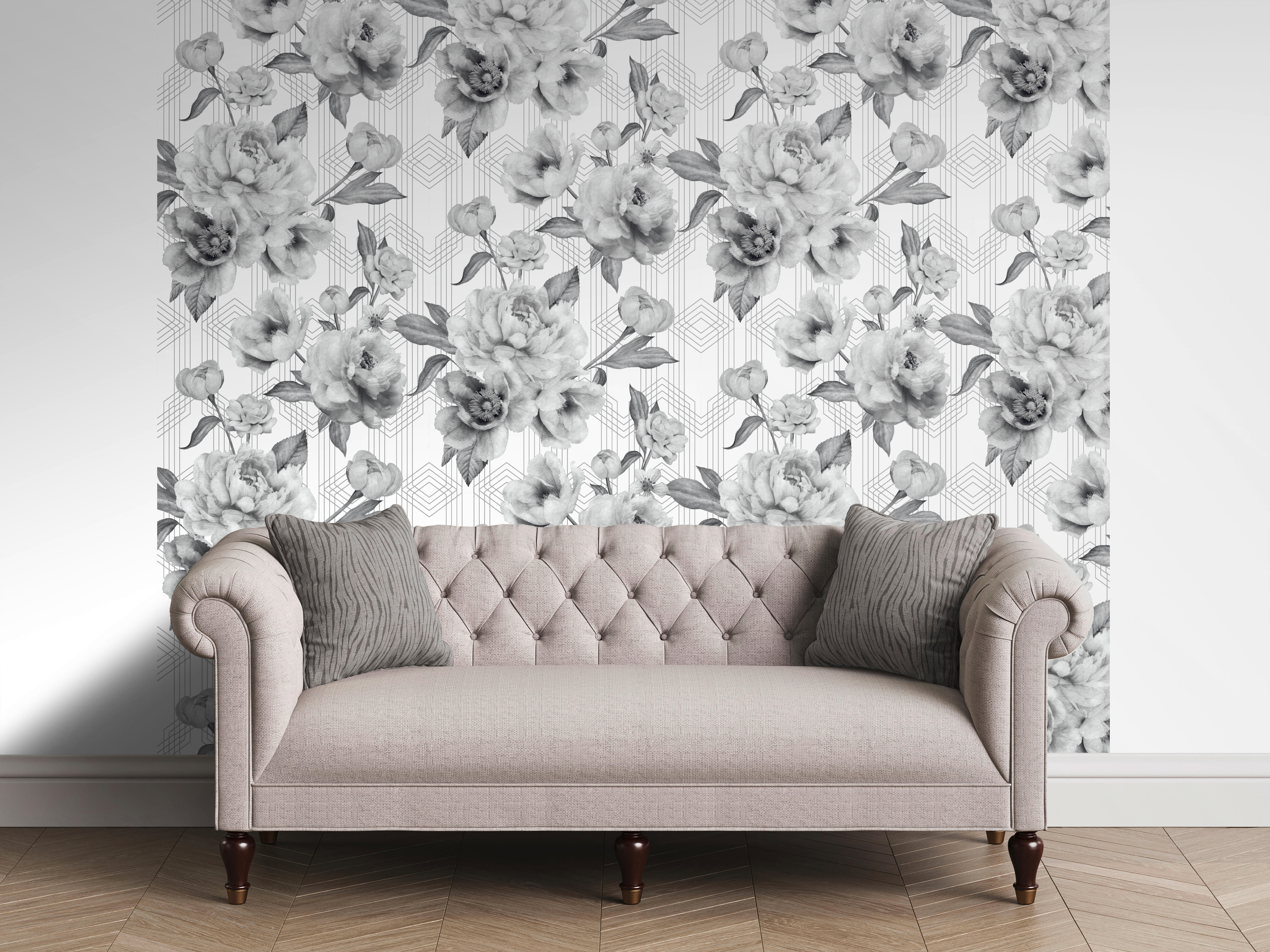 UGEPA Papiertapete Blumen grau weiß B/L: ca. 53x1005 cm glitzernd Papiertapete_A58509 - weiß/grau (53,00/1005,00cm) - UGEPA