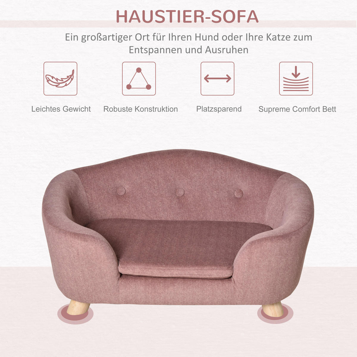 PawHut Hundebett rosa Polyester B/H/L: ca. 47x30x70 cm Hundebett - rosa (70,00/47,00/30,00cm) - PawHut
