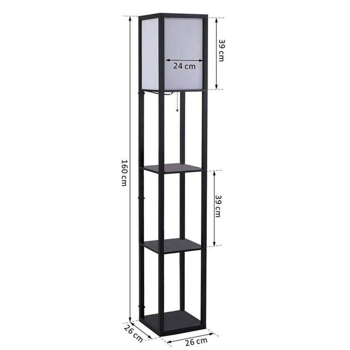 HOMCOM Stehleuchte 833-623 schwarz MDF Stoff B/H/T: ca. 26x160x26 cm E27 1 Brennstellen Stehleuchte m. Regal 833-623 - schwarz (26,00/160,00/26,00cm) - HOMCOM