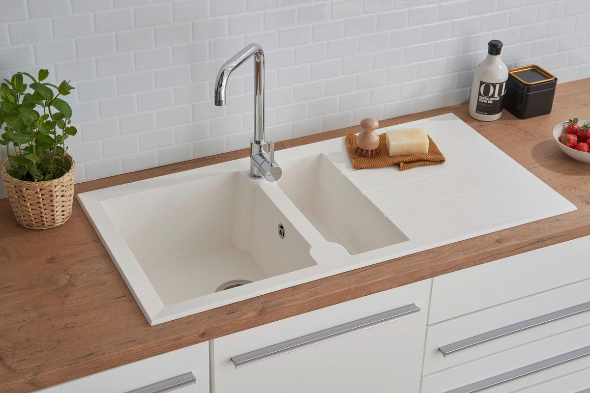 Respekta Einbauspüle Alineo 100 x 50 W weiß Quarzolite B/H/T: ca. 100x21x50 cm Alineo 100 x 50 W - weiß (100,00/21,00/50,00cm) - Respekta
