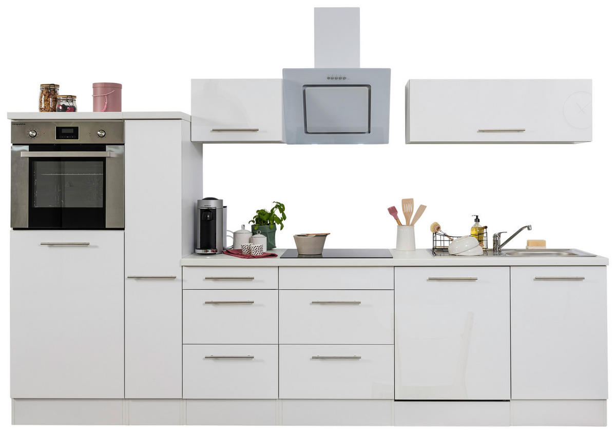 Respekta Küchenblock Amanda weiß Hochglanz B/H/T: ca. 310x200x60 cm Amanda - weiß/Edelstahloptik (310,00/200,00/60,00cm) - Respekta