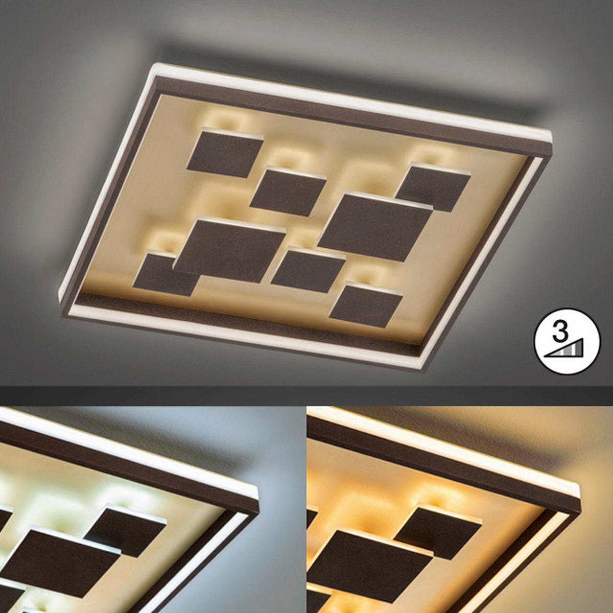 Fischer & Honsel LED-Deckenleuchte 20119 braun rost Metall B/H/T: ca. 53x8x53 cm 1 Brennstellen Rico - braun/rost (53,00/8,00/53,00cm) - Fischer & Honsel