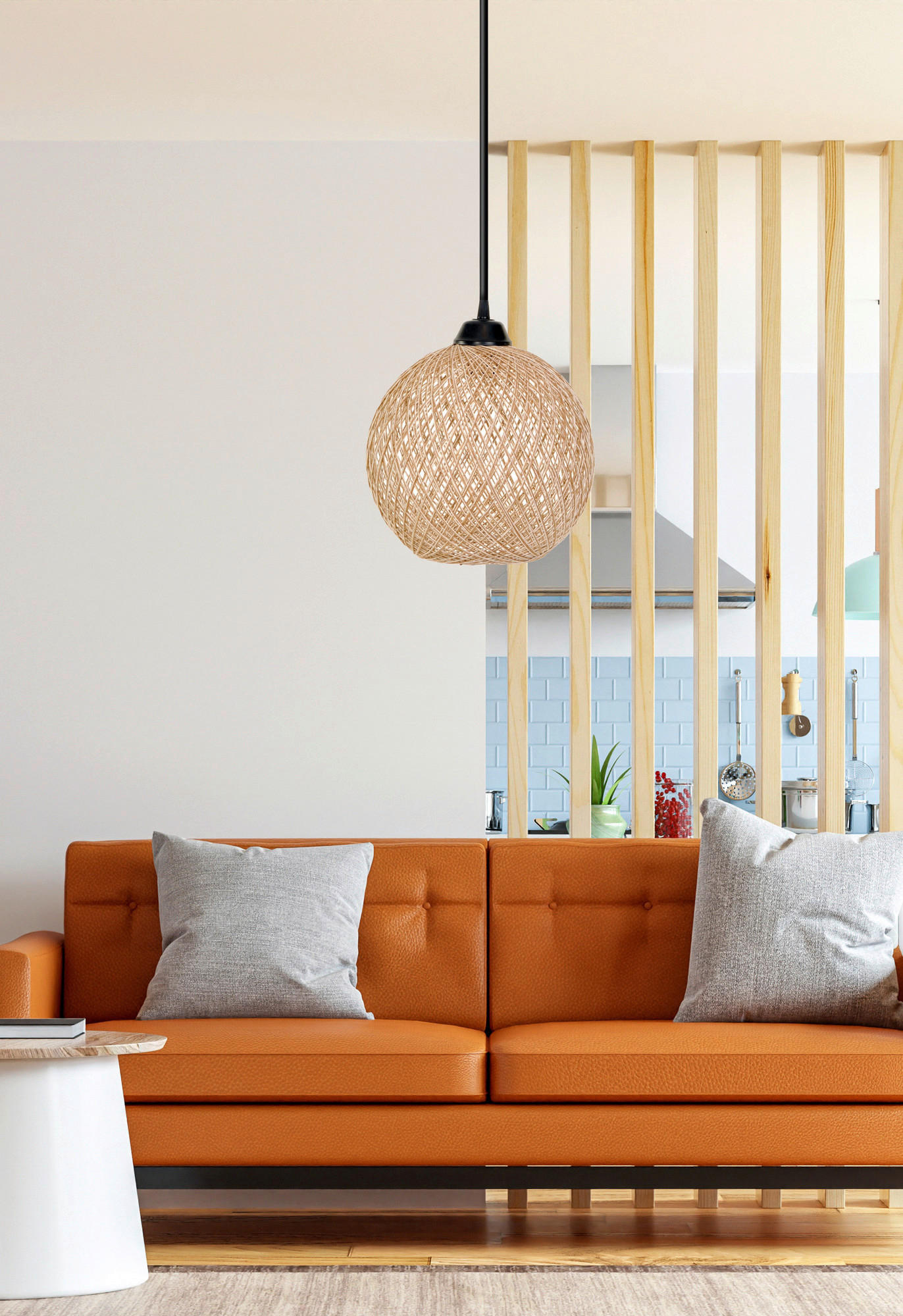 Thumbnail - Opviq Pendelleuchte weiß braun B/H/T/L: ca. 22x55x24x22 cm E27 1 Brennstellen