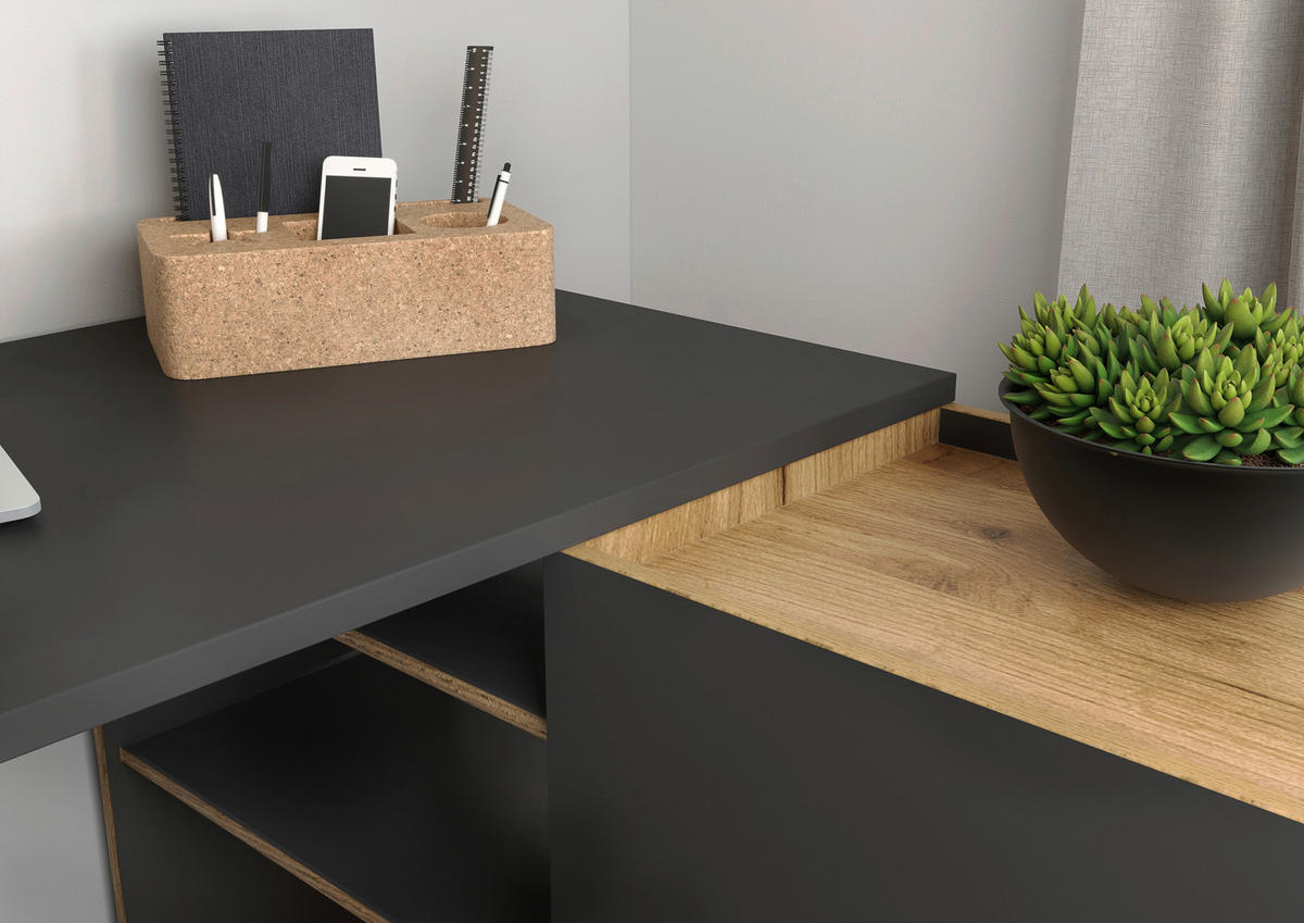 Schreibtisch Graphit Eiche Navarra Nachbildung B/H/T: ca. 129x76x107 cm Schreibtisch 2974 - Eiche/Graphit (129,00/76,00/107,00cm)