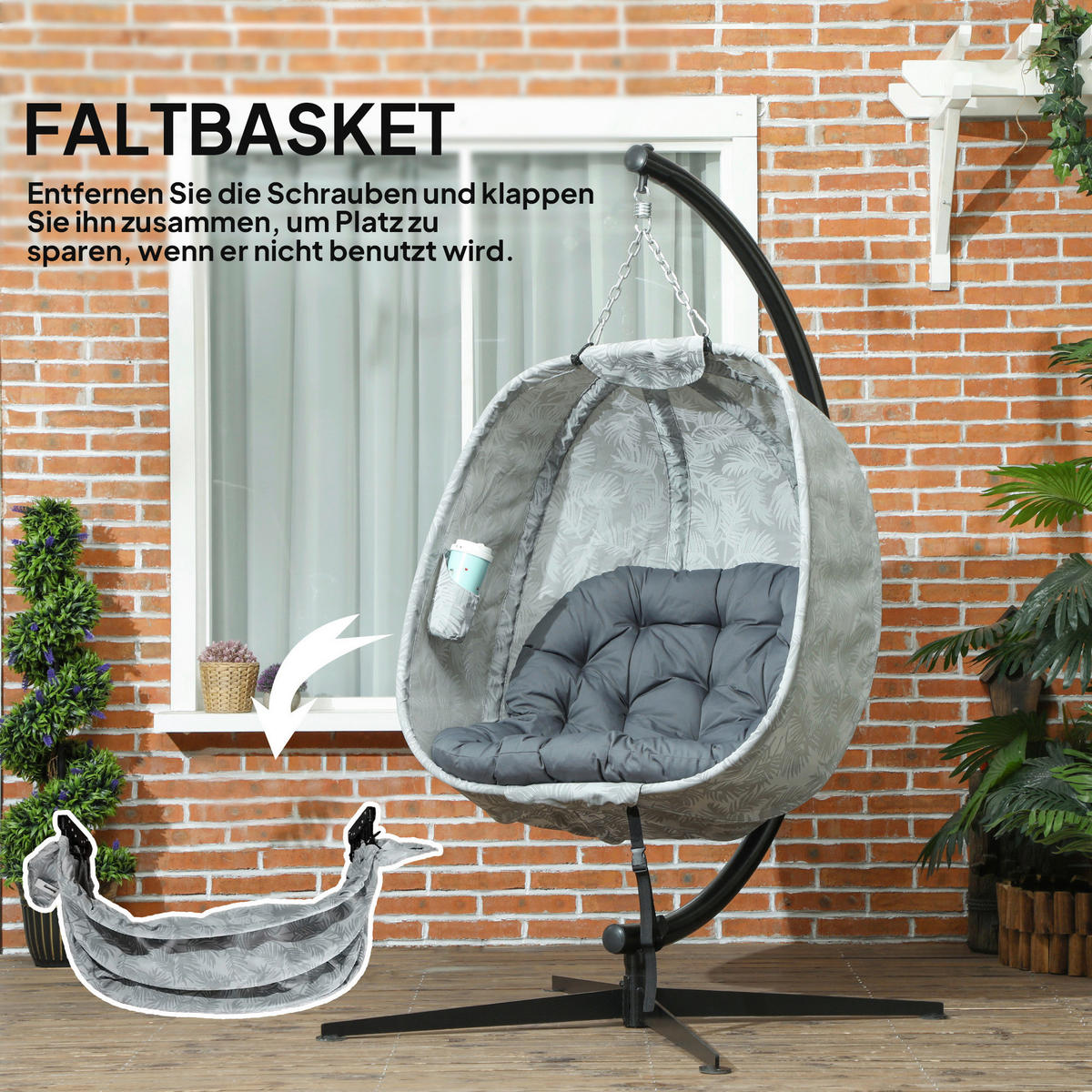 Outsunny Hängesessel grau Polyester B/H/L: ca. 90x180x126 cm Hängesessel - grau (126,00/90,00/180,00cm) - Outsunny