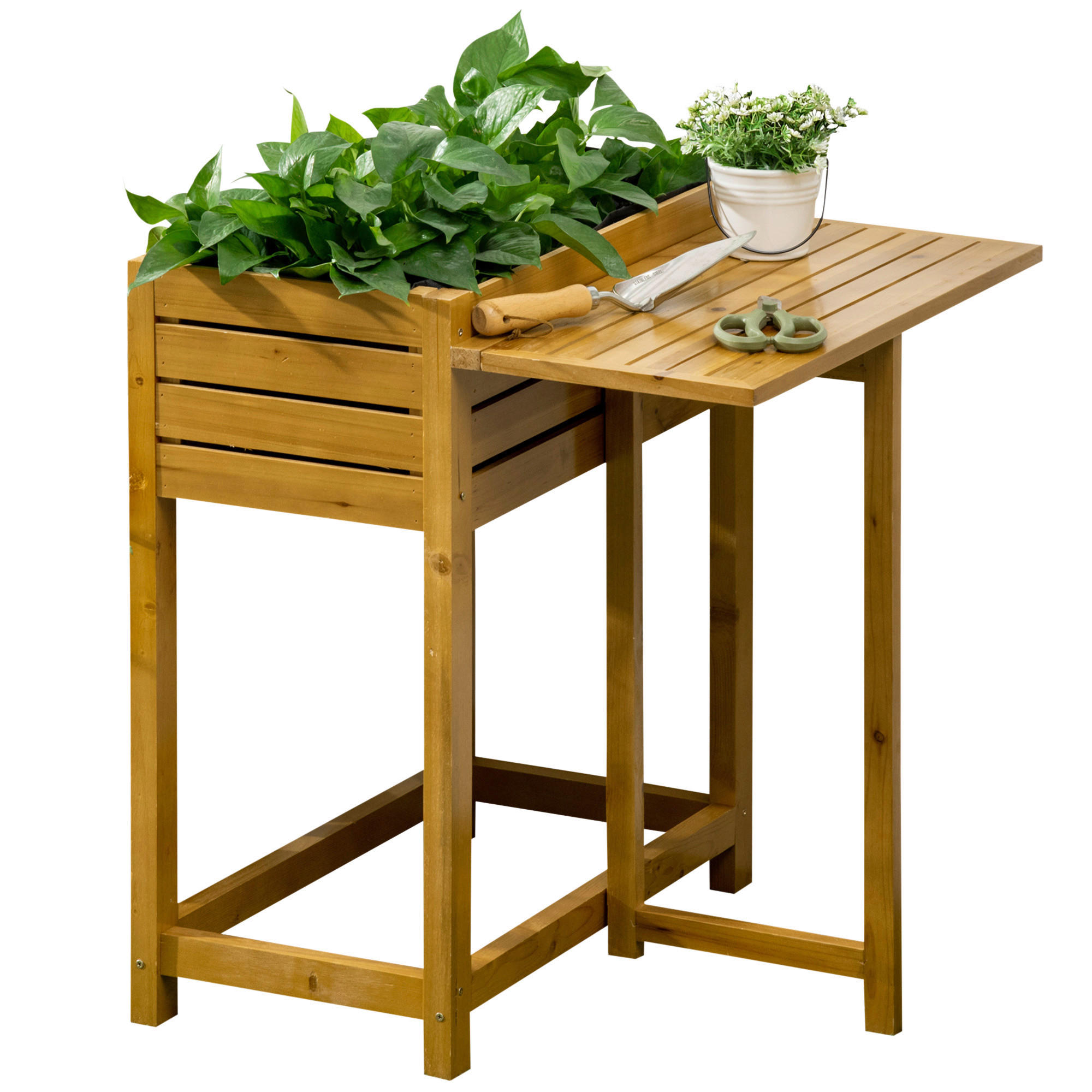 Outsunny Blumenkasten mit Arbeitsfläche Blumenkasten_mit_Arbeitsfläche - braun (64,00/63,00/74,50cm) - Outsunny