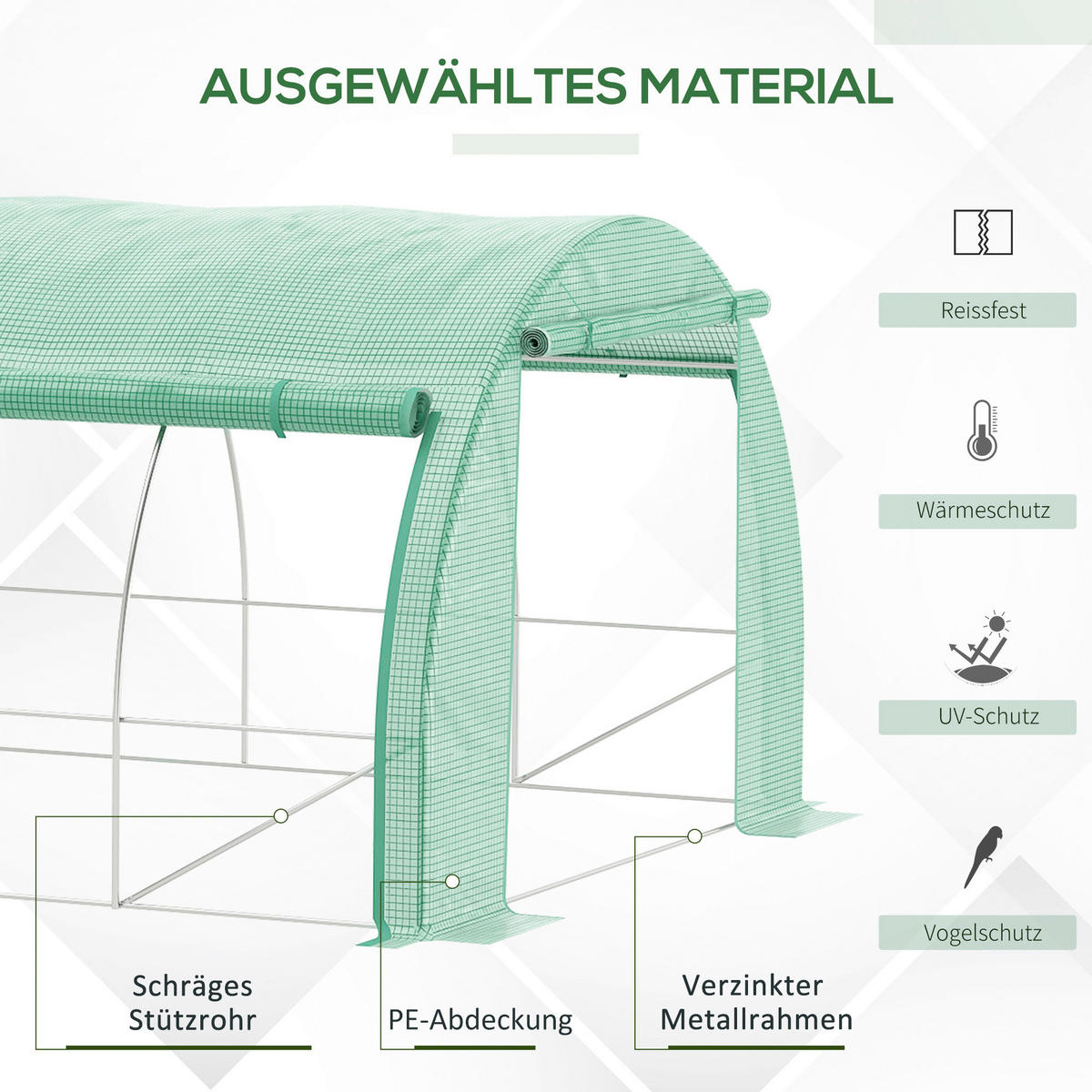 Outsunny Gewächshaus B/H/L: ca. 300x397x200 cm Foliengewächshaus - grün (200,00/300,00/397,00cm) - Outsunny