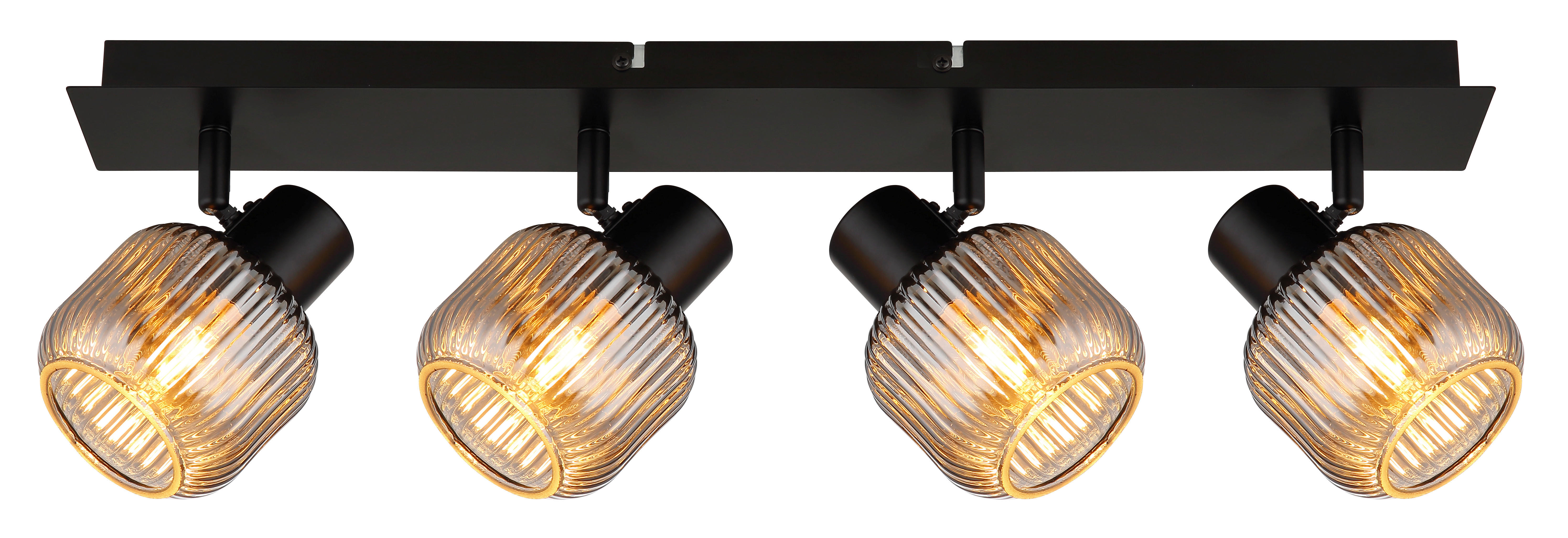 GLOBO Spot TOM 80500408 Rauch schwarz Glas Metall B/H/L: ca. 69,5x13,7x9,8 cm E14 4 Brennstellen TOM - schwarz/Rauch (9,80/69,50/13,70cm) - GLOBO
