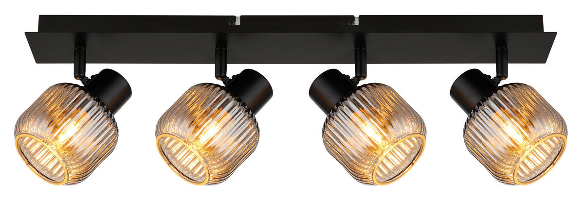 GLOBO Spot TOM 80500408 Rauch schwarz Glas Metall B/H/L: ca. 69,5x13,7x9,8 cm E14 4 Brennstellen TOM - schwarz/Rauch (9,80/69,50/13,70cm) - GLOBO