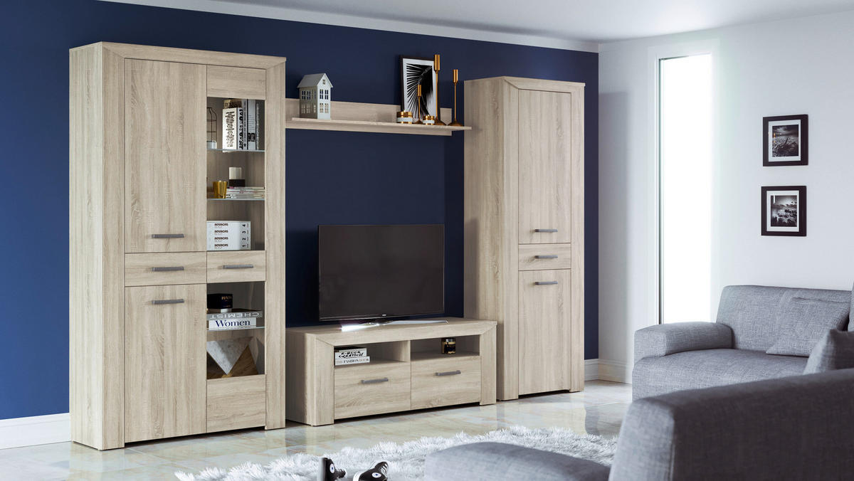 Vitrine Lorenzo Eiche Sonoma Nachbildung B/H/T: ca. 70x197x38 cm Lorenzo - Eiche (70,00/197,00/38,00cm)