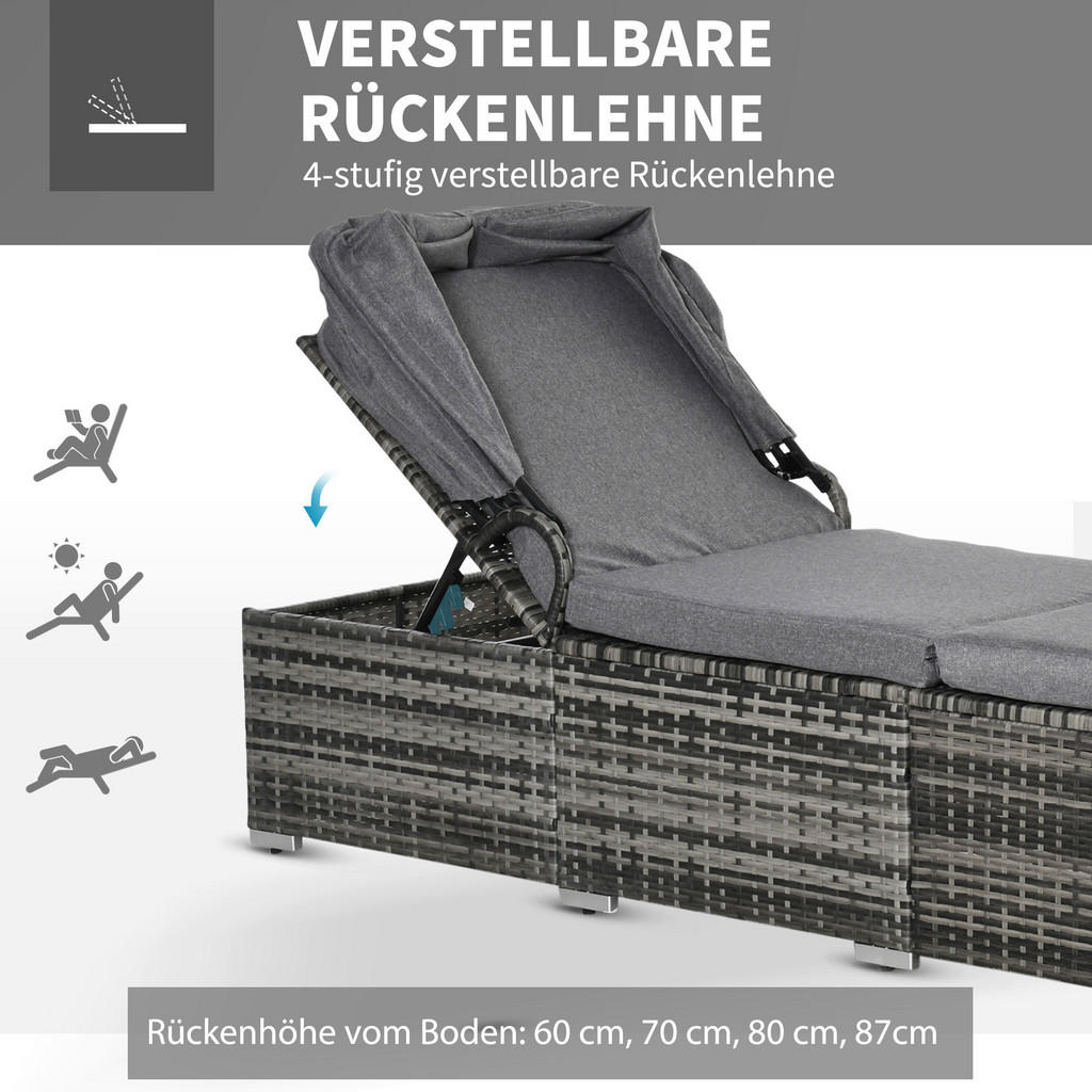 Thumbnail - Outsunny Gartenliege grau Edelstahl B/H/L: ca. 65x195x40 cm