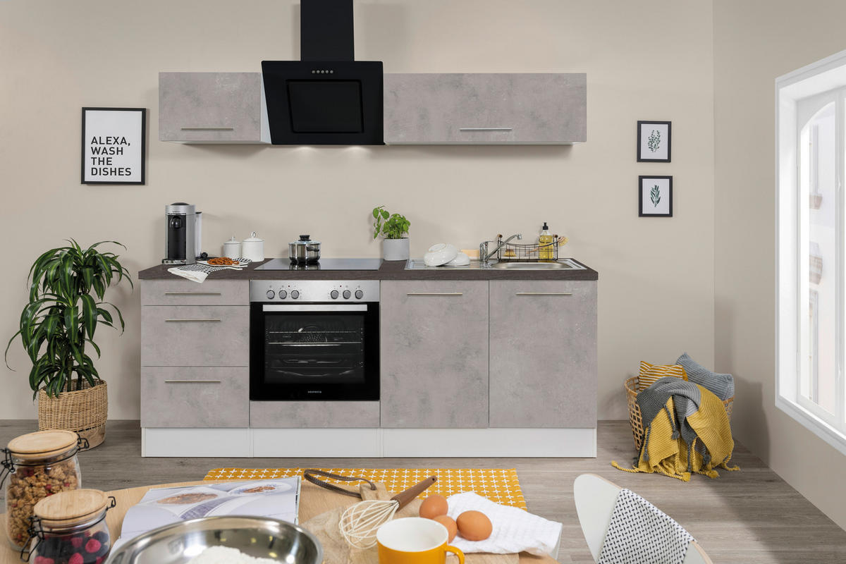 Respekta Küchenblock Amanda Beton Optik B/H/T: ca. 210x200x60 cm Amanda - Beton/weiß (210,00/200,00/60,00cm) - Respekta