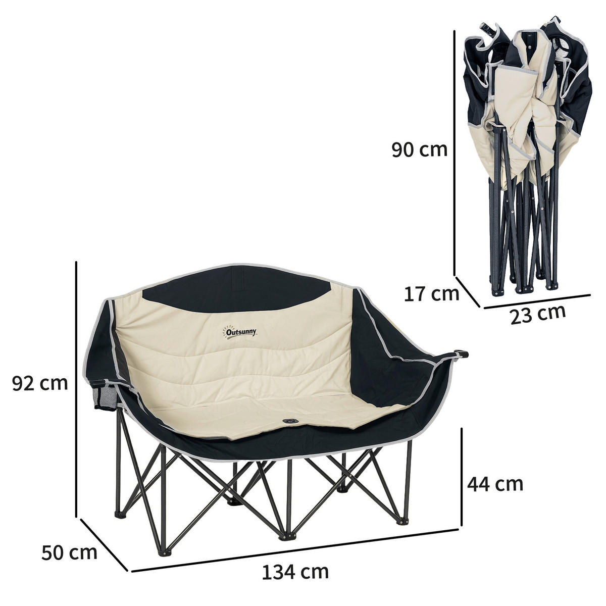 Outsunny Campingstuhl khaki Metall B/H/L: ca. 50x92x134 cm Campingstuhl - khaki (134,00/50,00/92,00cm) - Outsunny