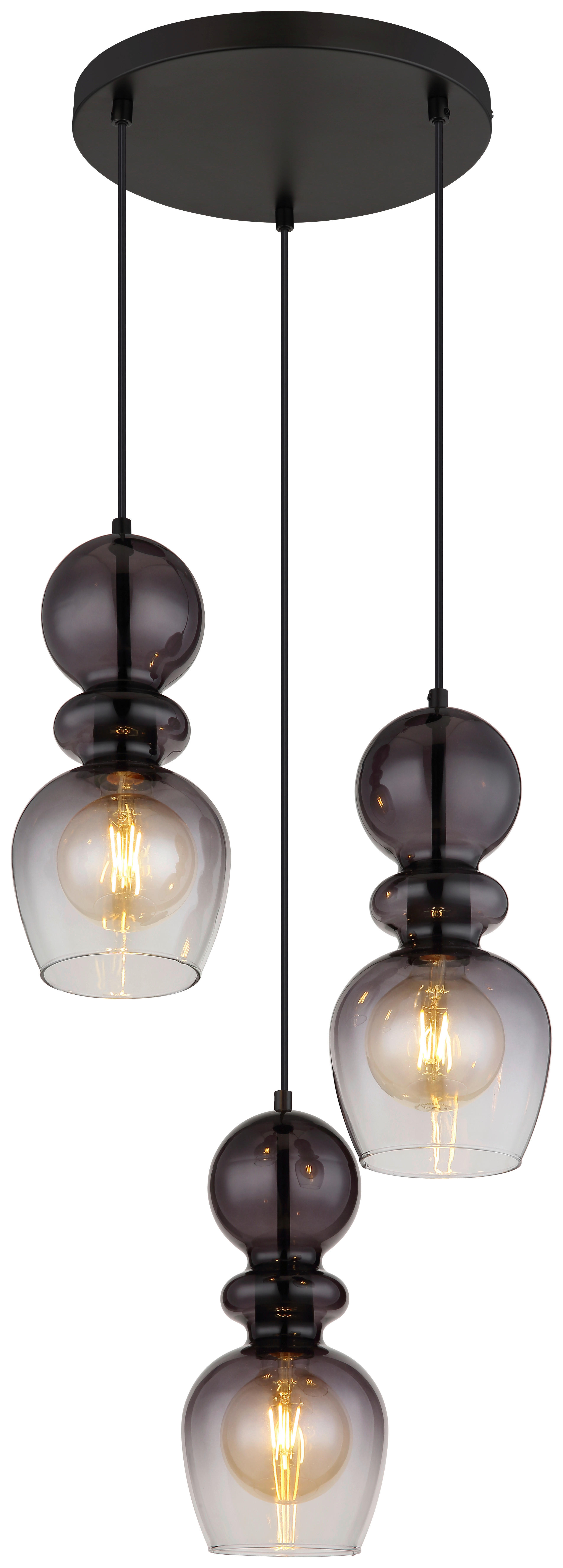 GLOBO Pendelleuchte CLARITY 15174-3H schwarz Rauch Metall H/D: ca. 150x41 cm E27 3 Brennstellen CLARITY - schwarz/Rauch (41,00/150,00cm) - GLOBO