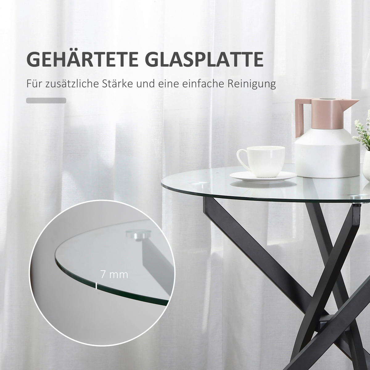 Beistelltisch 839-079 schwarz Glas Stahl B/H/T: ca. 80x75x80 cm 839-079 - schwarz (80,00/75,00/80,00cm) - HOMCOM