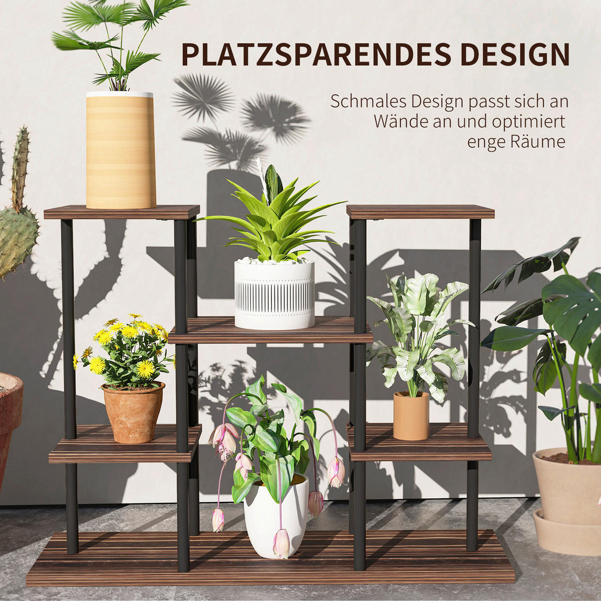 Outsunny Blumenständer braun Holz B/H/L: ca. 24x61,5x80 cm Blumenständer - braun/schwarz (80,00/24,00/61,50cm) - Outsunny