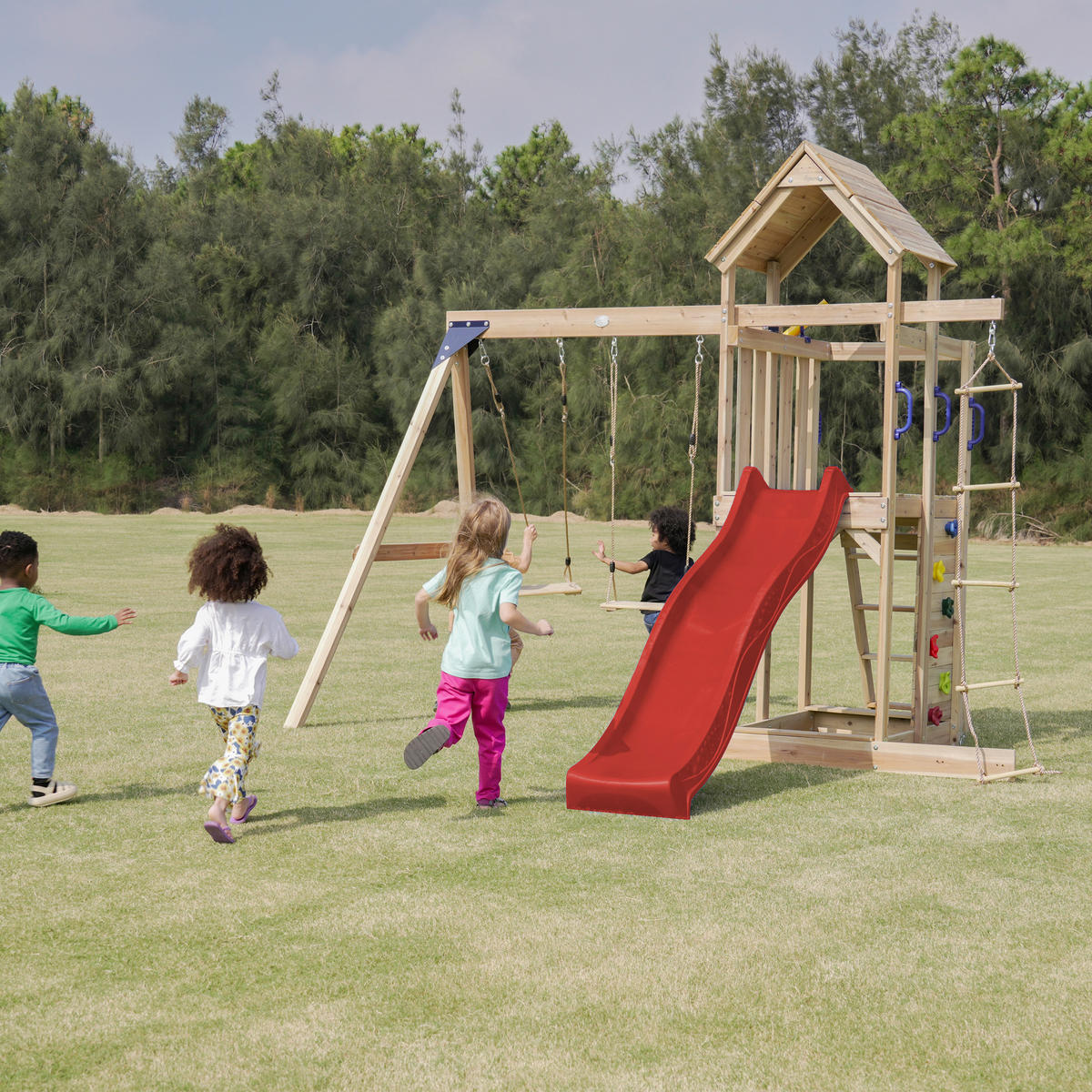 AXI Spielturm Moos braun B/H/L: ca. 342x267x375 cm Moos - braun/rot (375,00/342,00/267,00cm) - AXI