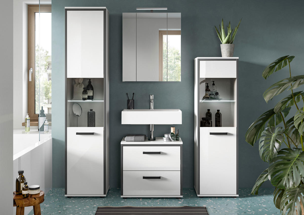 Badblock KOJAK weiß Hochglanz anthrazit grau B/H/T: ca. 171x188x37 cm KOJAK - weiß/anthrazit (171,00/188,00/37,00cm) - xonox.home