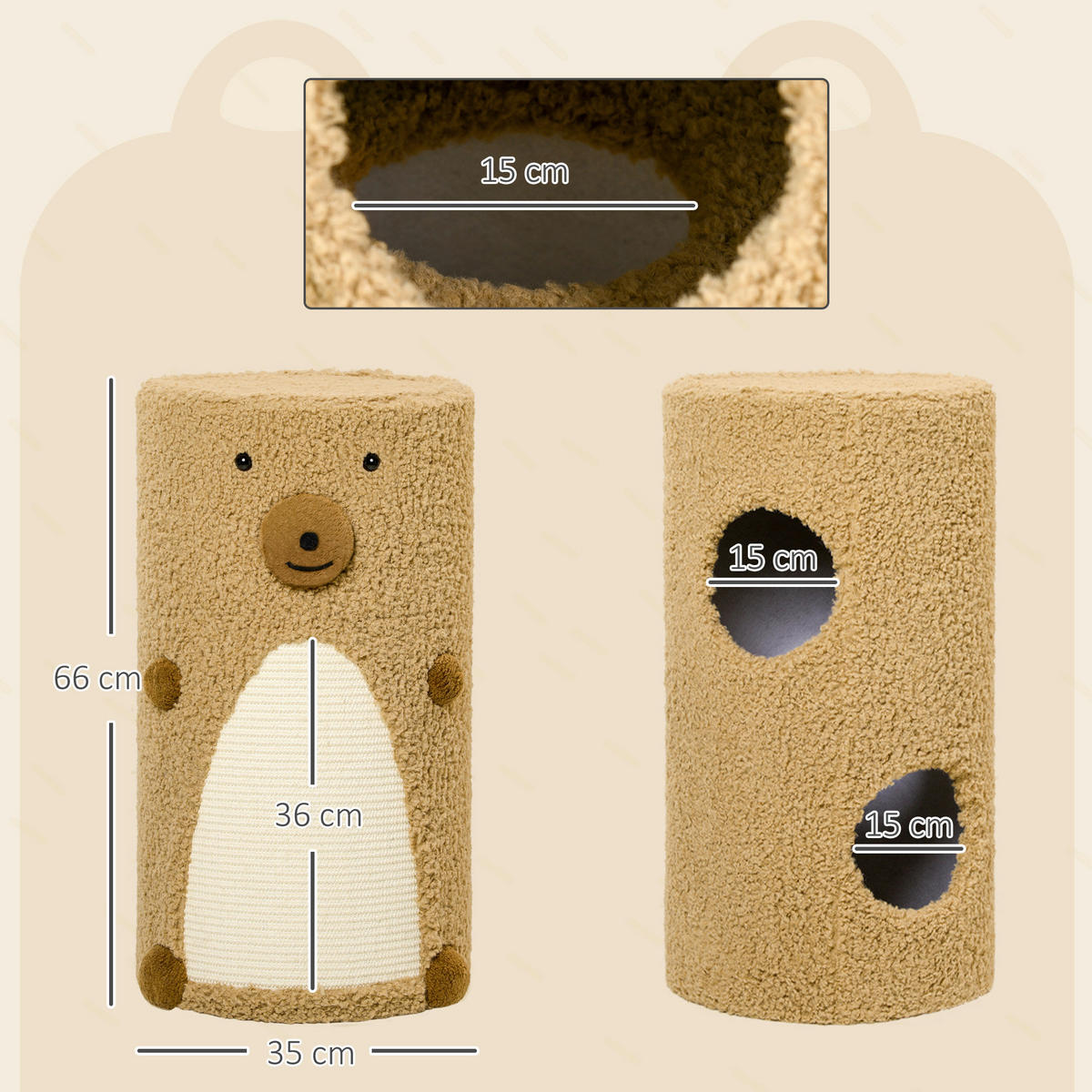 PawHut Katzen-Zubehör braun Edelstahl B/H/L: ca. 35x35x66 cm Katzenturm - braun (66,00/35,00/35,00cm) - PawHut