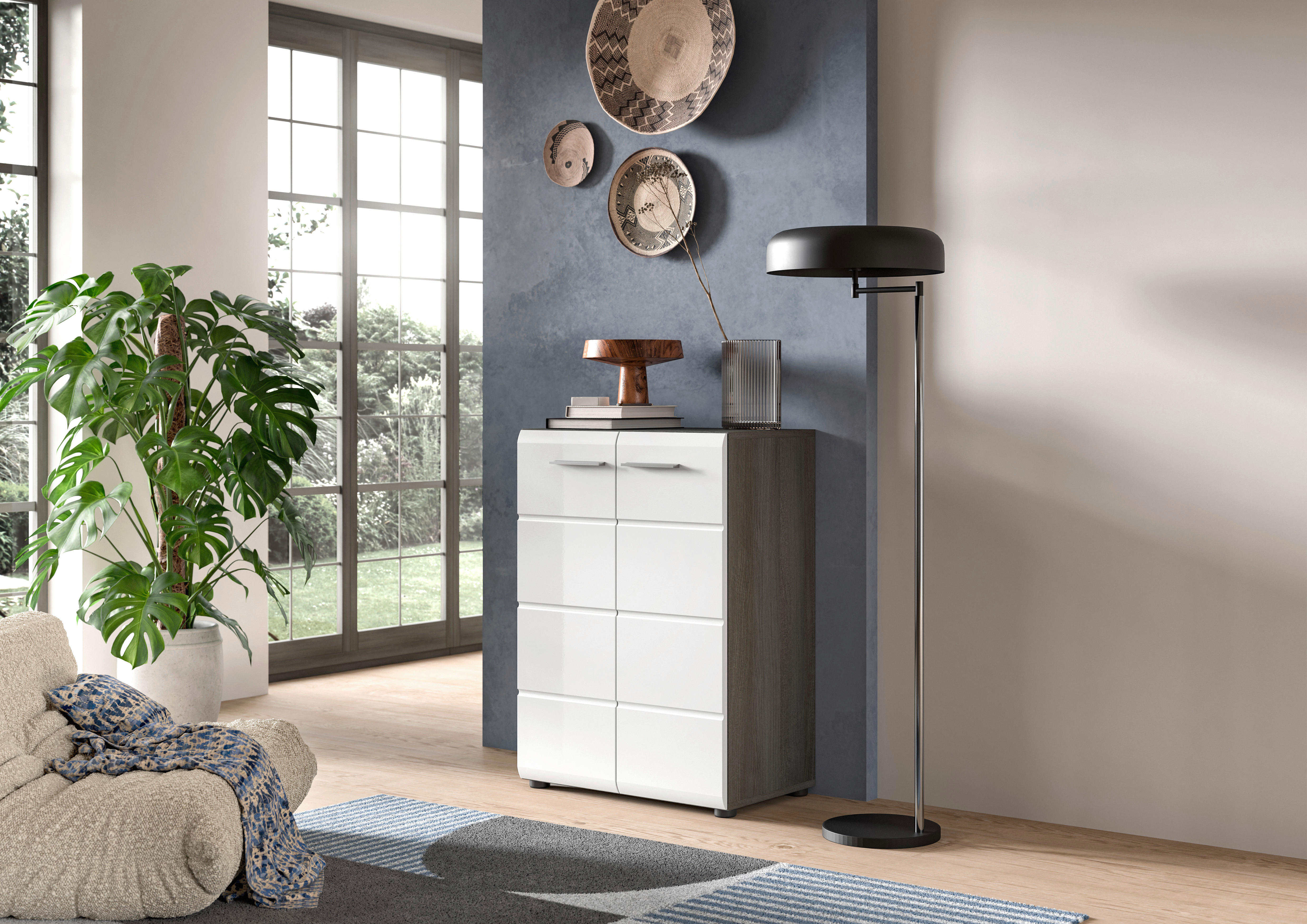 Kommode SALSA Rauchsilber Nachbildung weiß Hochglanz B/H/T: ca. 60x85x37 cm SALSA - weiß (60,00/85,00/37,00cm) - xonox.home