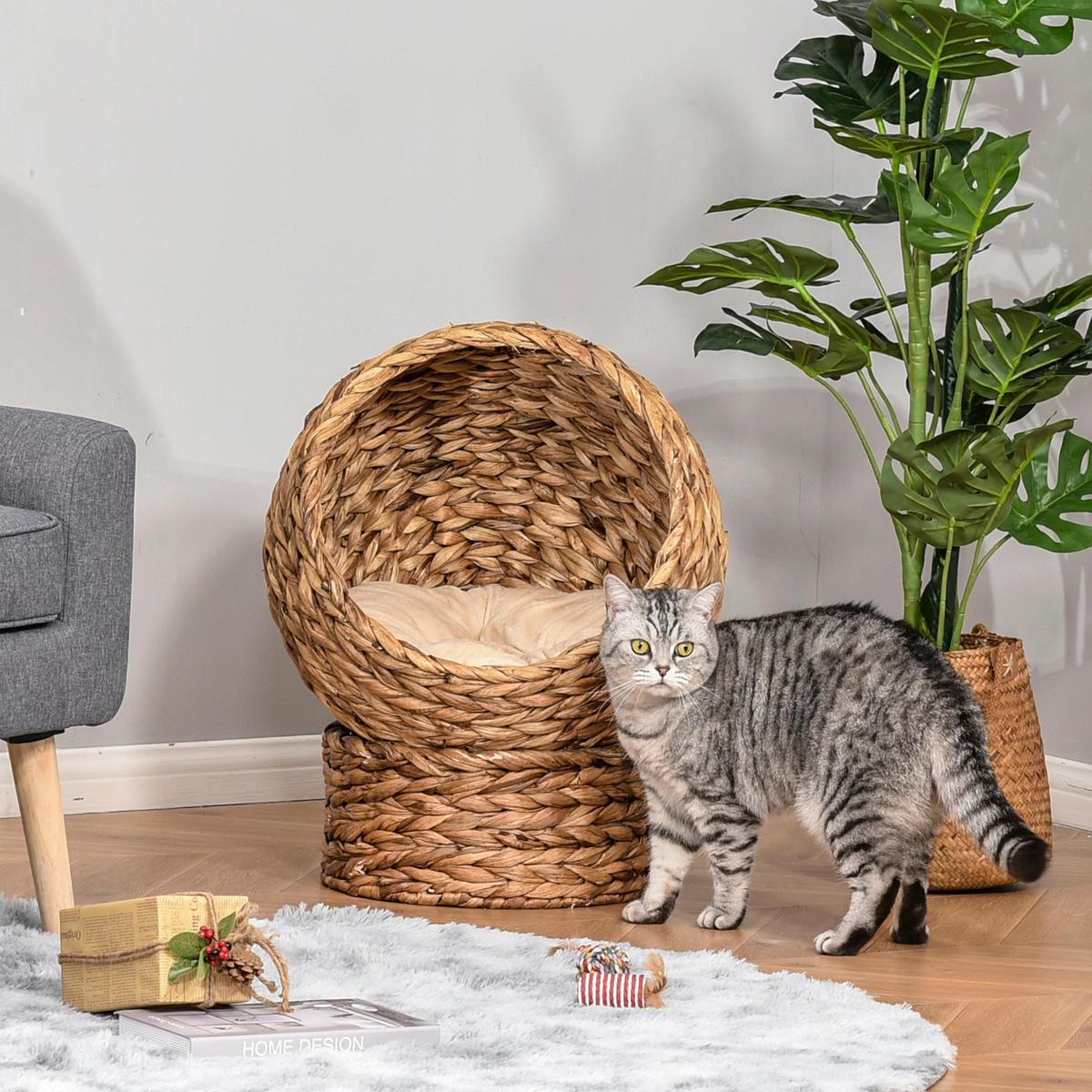 PawHut Katzenhaus natur Wasserhyazinthe H/L: ca. 60x42 cm Katzenhaus - natur (42,00cm) - PawHut