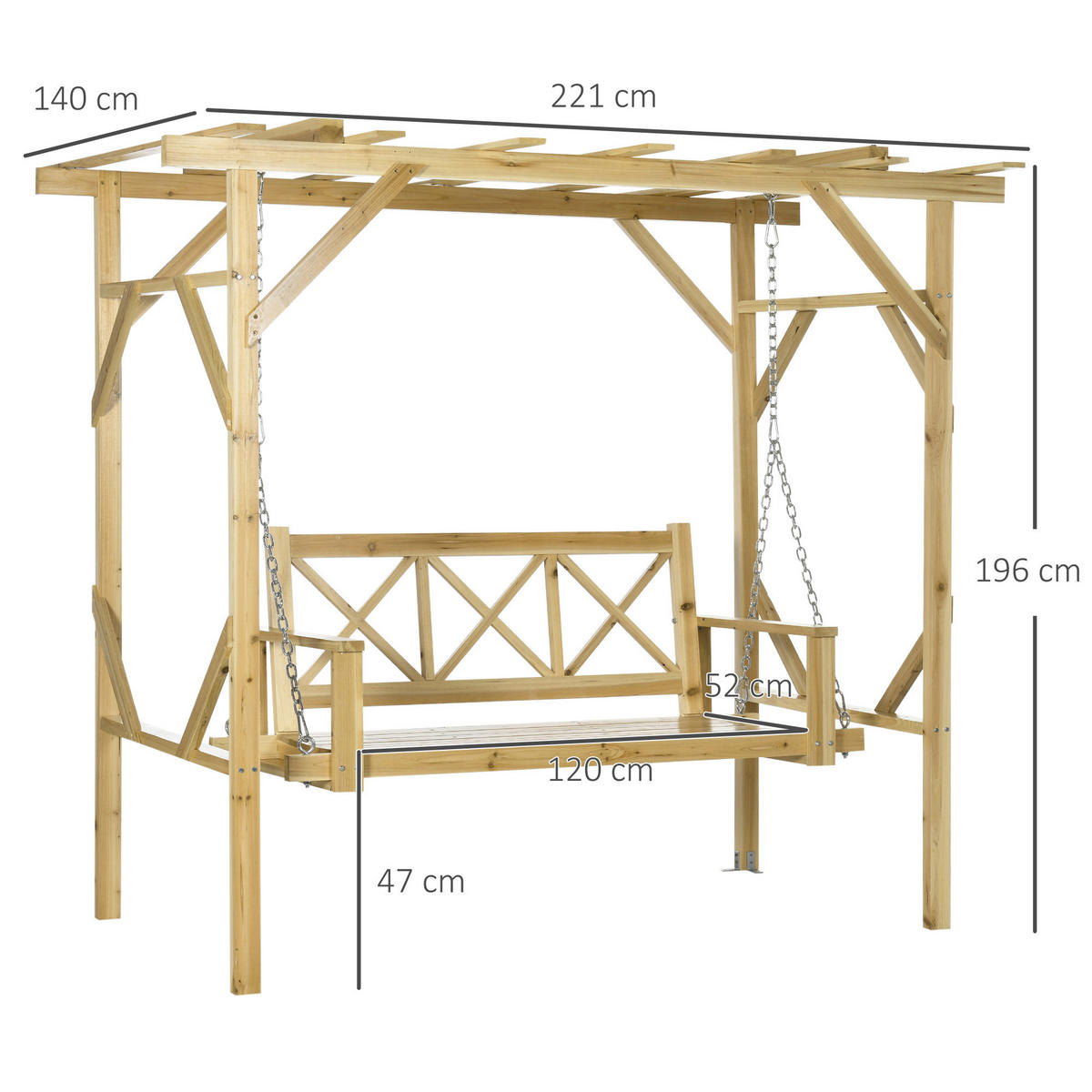 Outsunny Hollywoodschaukel mit Pergola Hollywoodschaukel_mit_Pergola - natur (221,00/140,00/196,00cm) - Outsunny