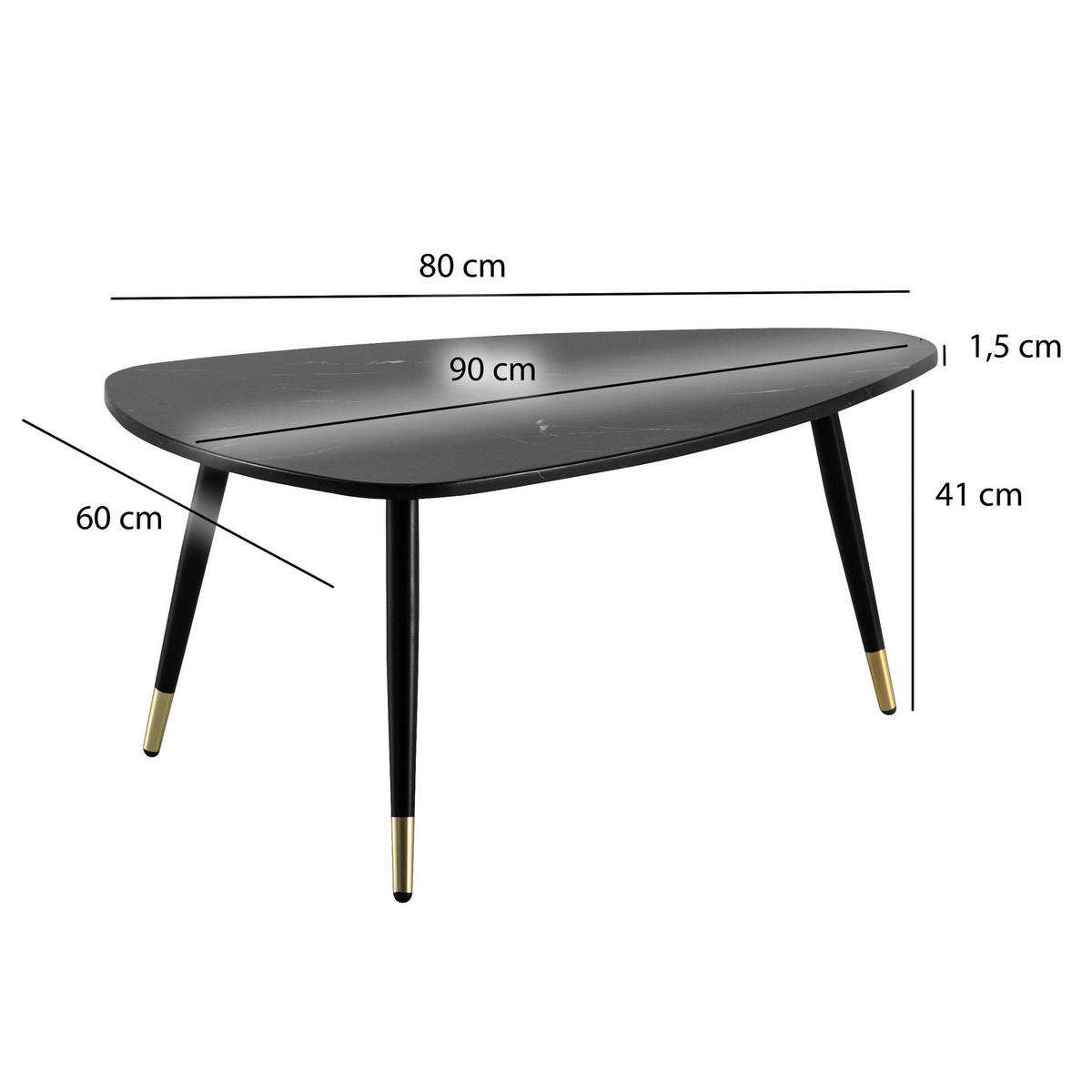 Couchtisch schwarz Marmor Optik B/H/T: ca. 90x41x60 cm Couchtisch - schwarz (90,00/41,00/60,00cm) - Wohnling
