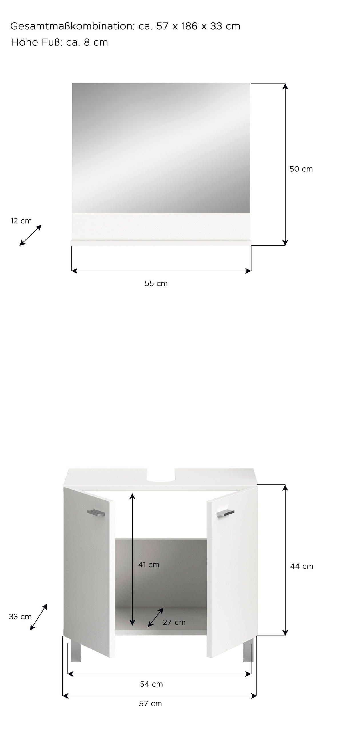 Badezimmer-Set BOSTON weiß B/H/T: ca. 57x186x33 cm BOSTON - weiß (57,00/186,00/33,00cm) - xonox.home