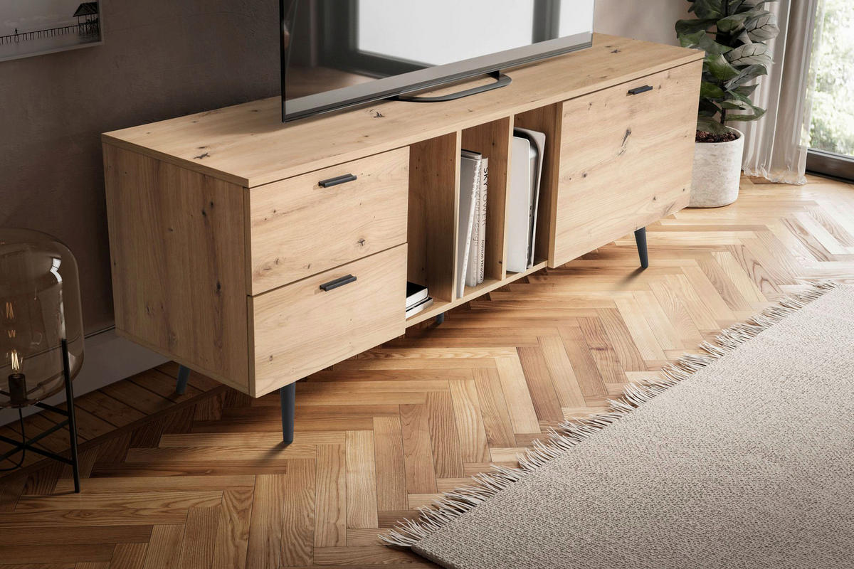 Lowboard Eiche Optik B/H/T: ca. 150x55x40 cm TV & Lowboard - Eiche (150,00/55,00/40,00cm) - Wohnling