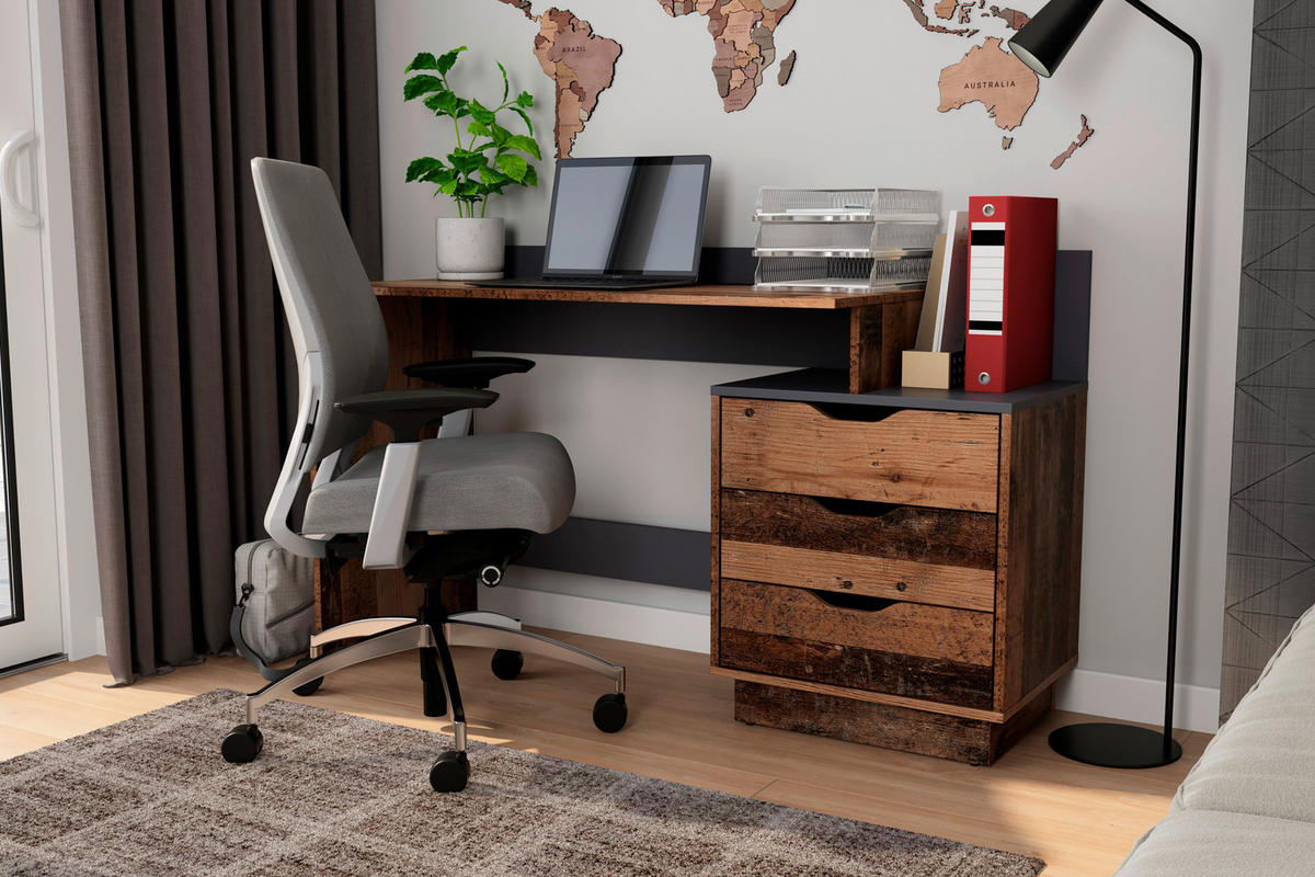 Schreibtisch BELFAST Eiche Old Wood Nachbildung anthrazit B/H/T: ca. 138x83,5x51,5 cm BELFAST - Eiche/anthrazit (138,00/83,50/51,50cm) - byLIVING