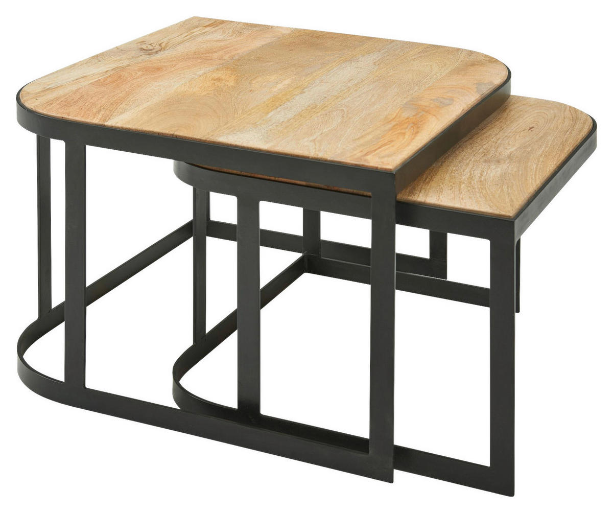 Beistelltisch 2er-Set. natur schwarz pulverbeschichtet Echtholz Eisen 2er-Set. - natur/schwarz - Wohnling
