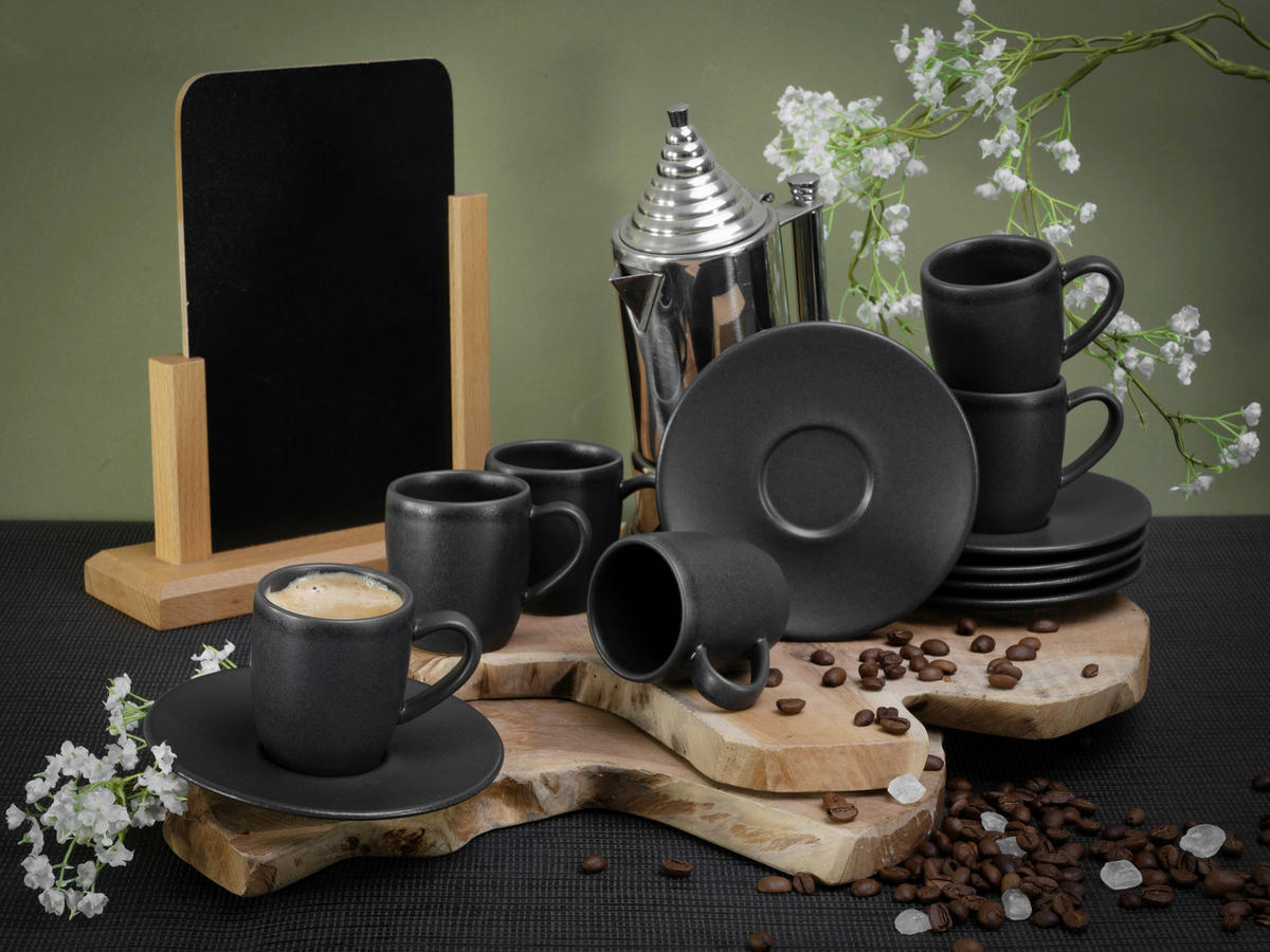 CreaTable Espressotassen-Set Soft Touch schwarz Steinzeug 12 tlg. Soft Touch - schwarz - CreaTable