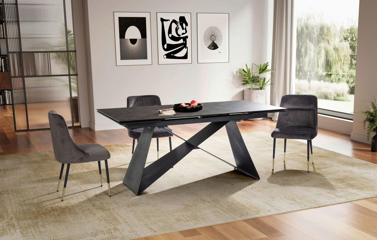 Esstisch schwarz Marmor Optik B/H/T: ca. 180x78x95 cm Esszimmertisch - schwarz (180,00/78,00/95,00cm) - Wohnling