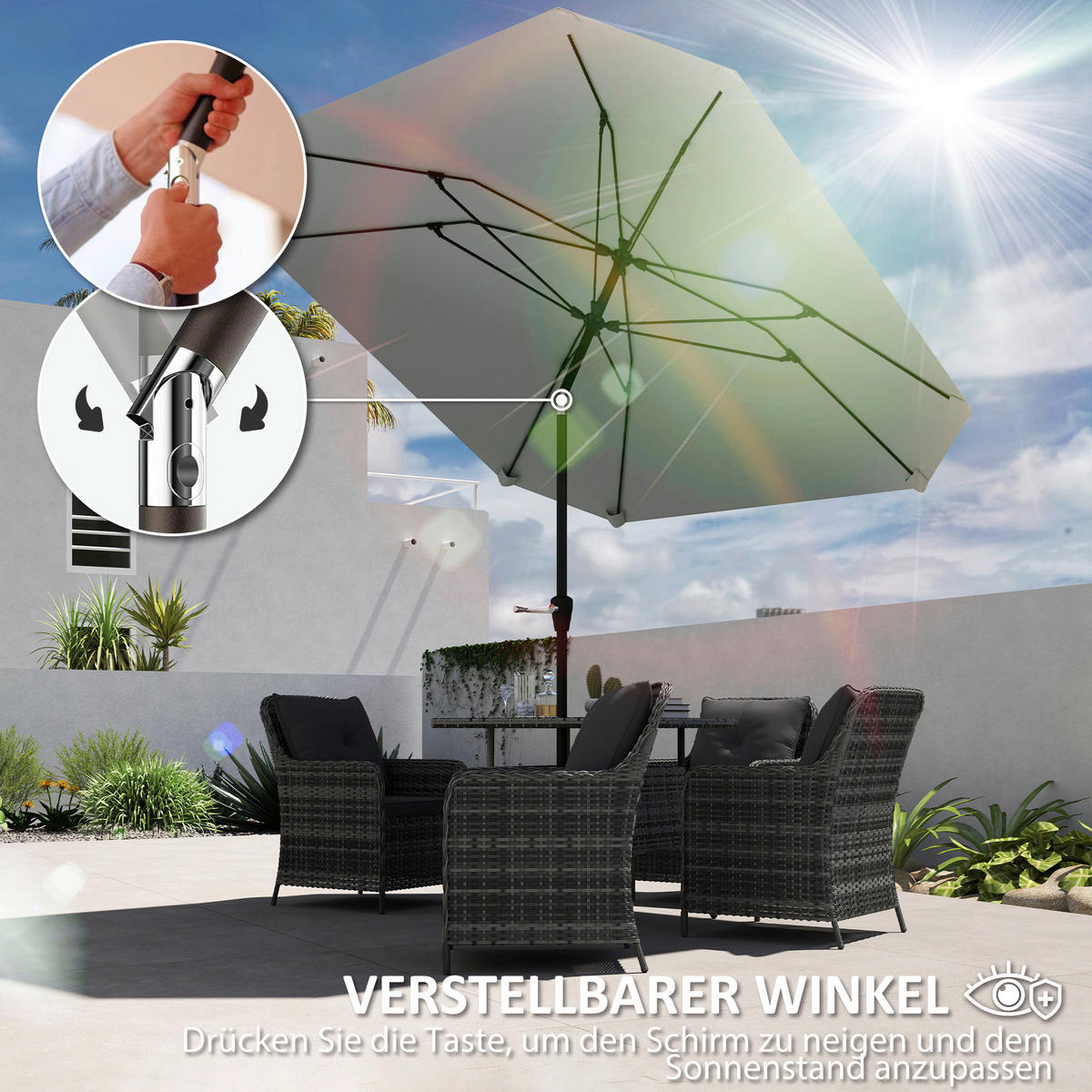 Outsunny Sonnenschirm dunkelgrau Aluminium B/H/L: ca. 233x240x233 cm Sonnenschirm - dunkelgrau (233,00/233,00/240,00cm) - Outsunny