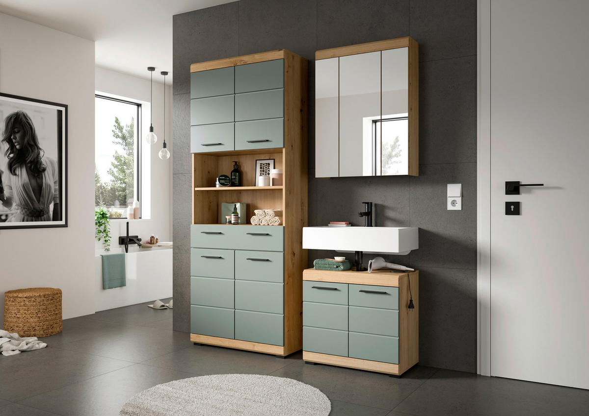 Badezimmer-Set Scout Eiche Artisan Nachbildung salbei Nachbildung B/H/T: ca. 149x34x191 cm Scout - Eiche/salbei (149,00/34,00/191,00cm) - xonox.home