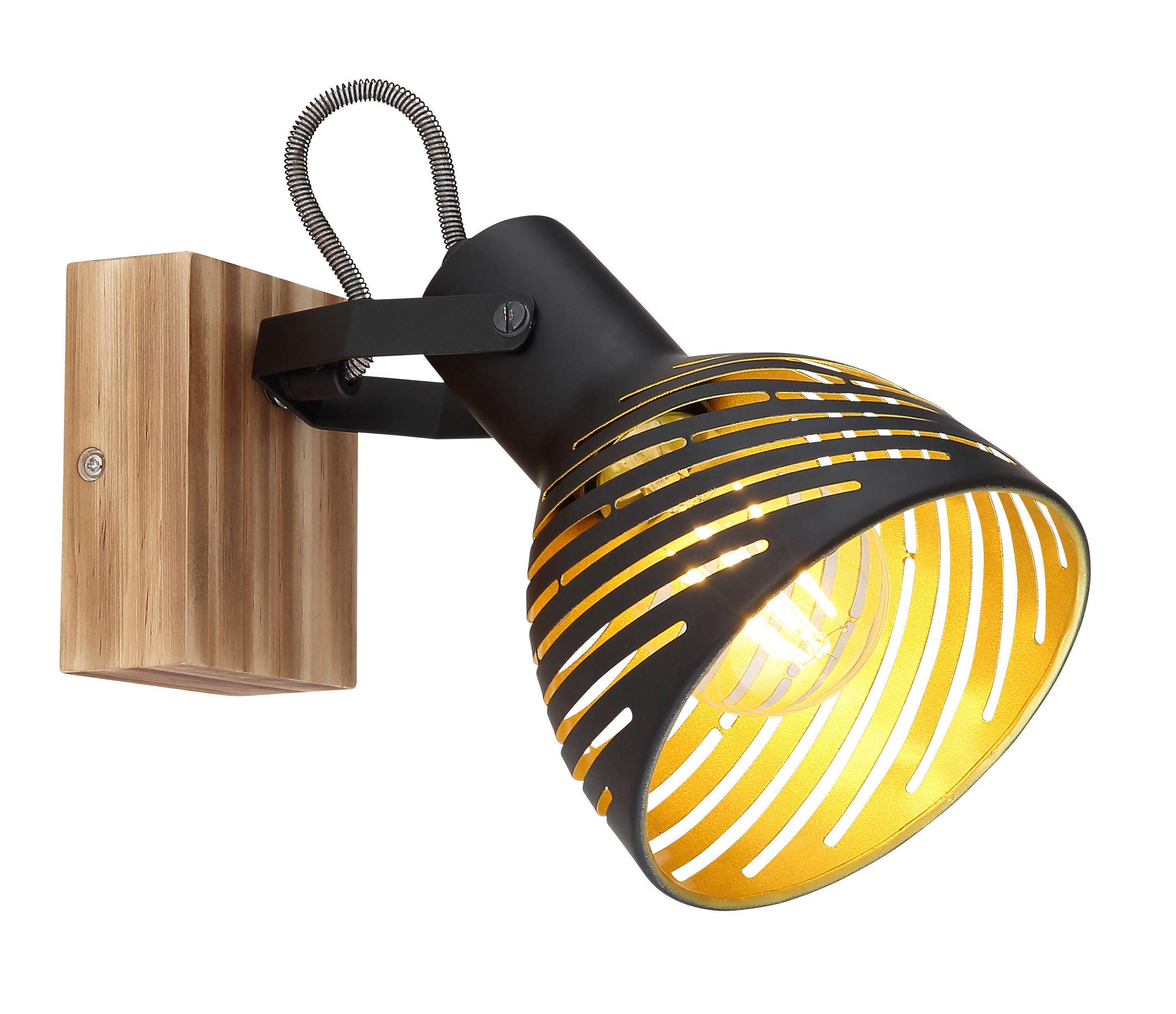 GLOBO Spot dunkelbraun gold Holz B/H: ca. 12,5x16,5 cm E27 1 Brennstellen LENNA - gold/dunkelbraun (12,50/16,50cm) - GLOBO