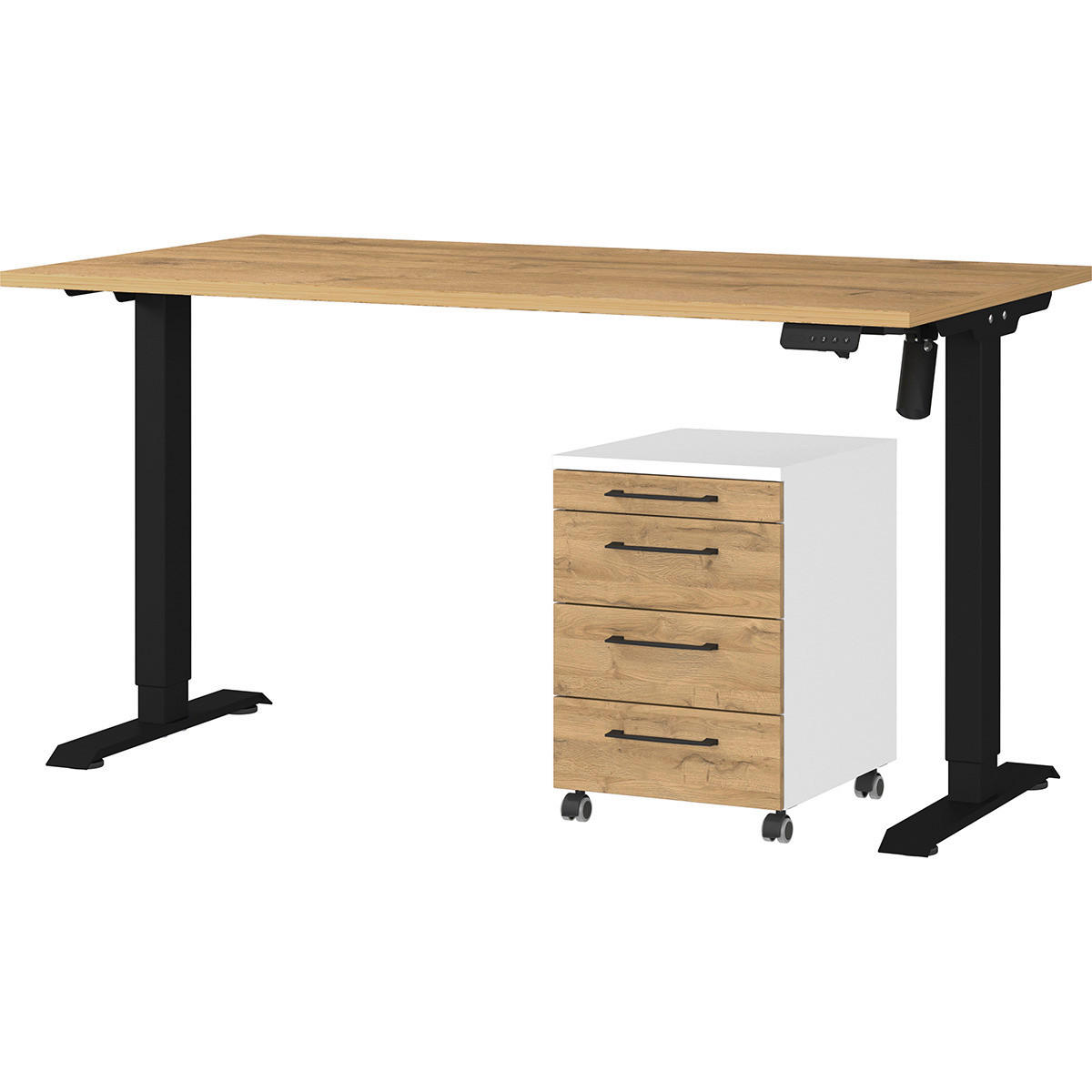Büro-Sets 9749-559 Eiche Grand-Son Nachbildung weiß schwarz B/H/T: ca. 197x119x80 cm 9749-559 - Eiche/weiß (197,00/119,00/80,00cm) - Germania