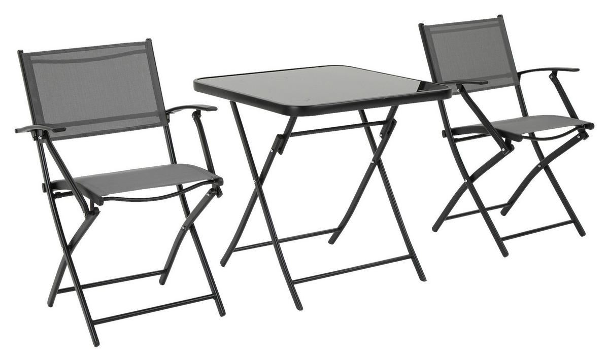 Outsunny Sitzgruppe schwarz Metall B/H/L: ca. 60x70x60 cm Sitzgruppe - schwarz/grau (60,00/60,00/70,00cm) - Outsunny