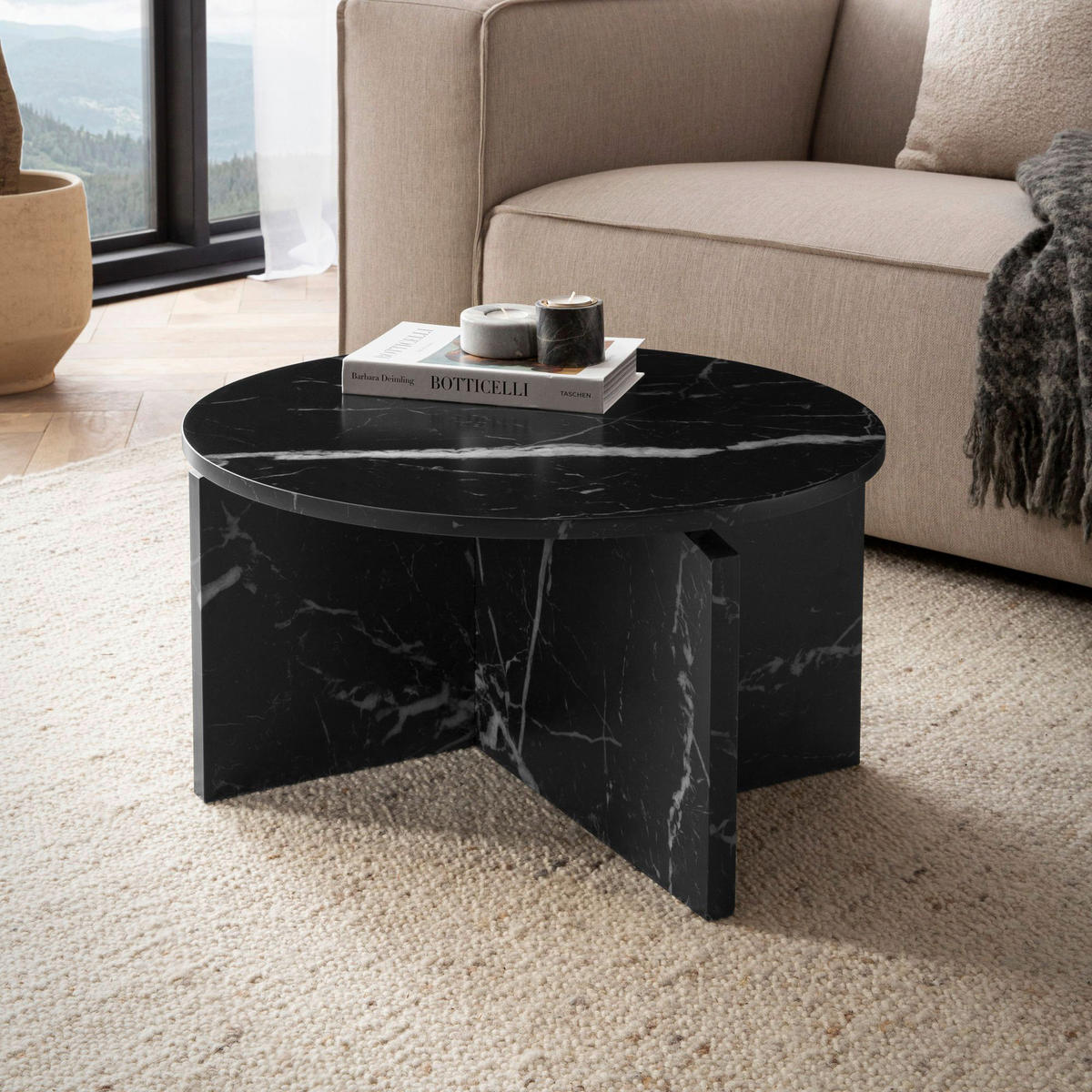 Couchtisch schwarz Marmor Optik B/H/T: ca. 60x33x60 cm Couchtisch - schwarz (60,00/33,00/60,00cm) - Wohnling