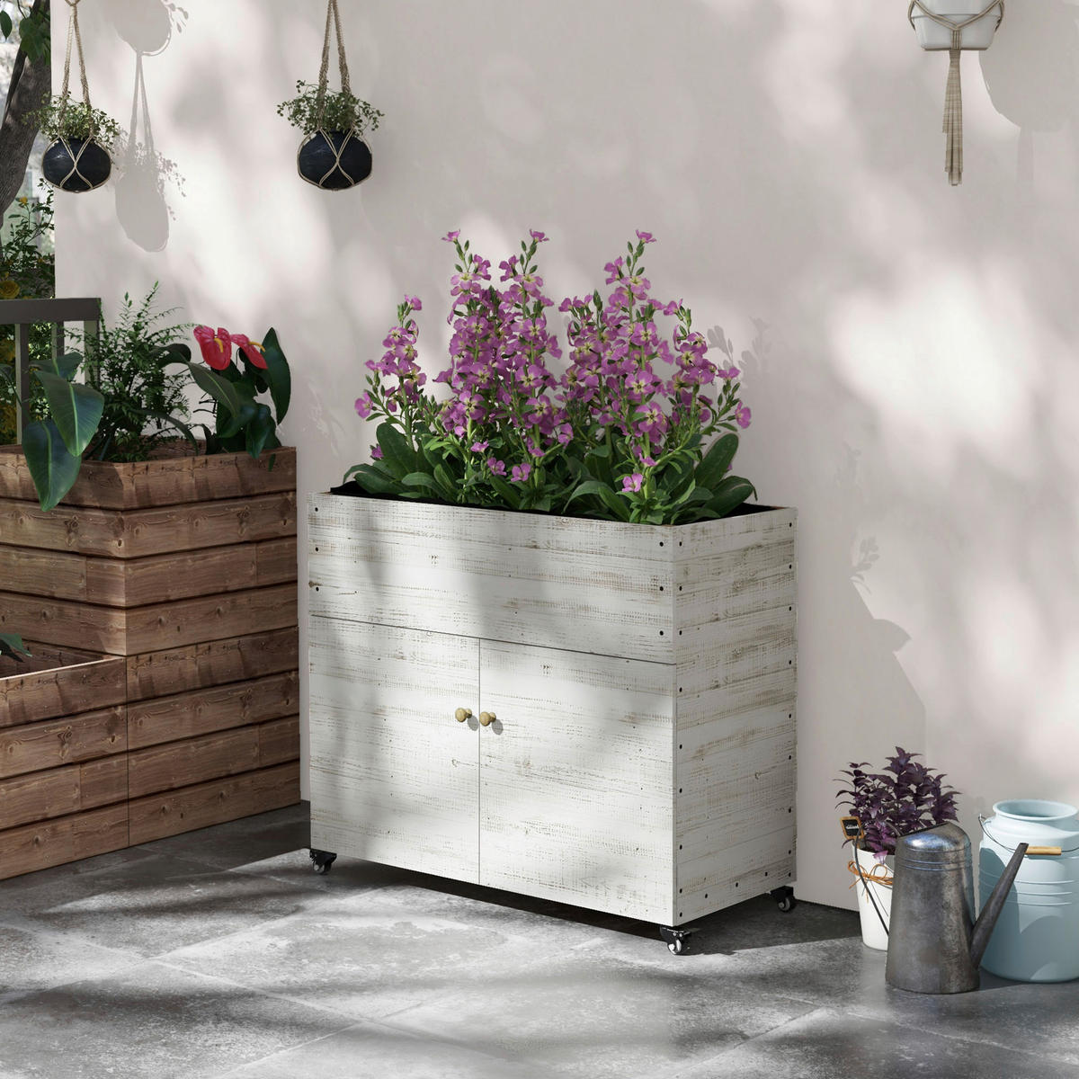 Outsunny Hochbeet weiß Holz B/H/L: ca. 50x110x95 cm Hochbeet - weiß (95,00/50,00/110,00cm) - Outsunny