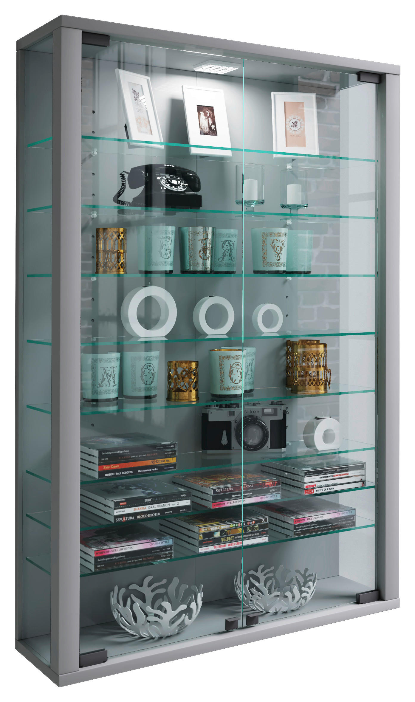 Vitrine Vitrosa Mini silber Holzwerkstoff Glas B/H/T: ca. 59x90x18 cm Vitrosa Mini - silber (59,00/90,00/18,00cm) - VCM Möbel